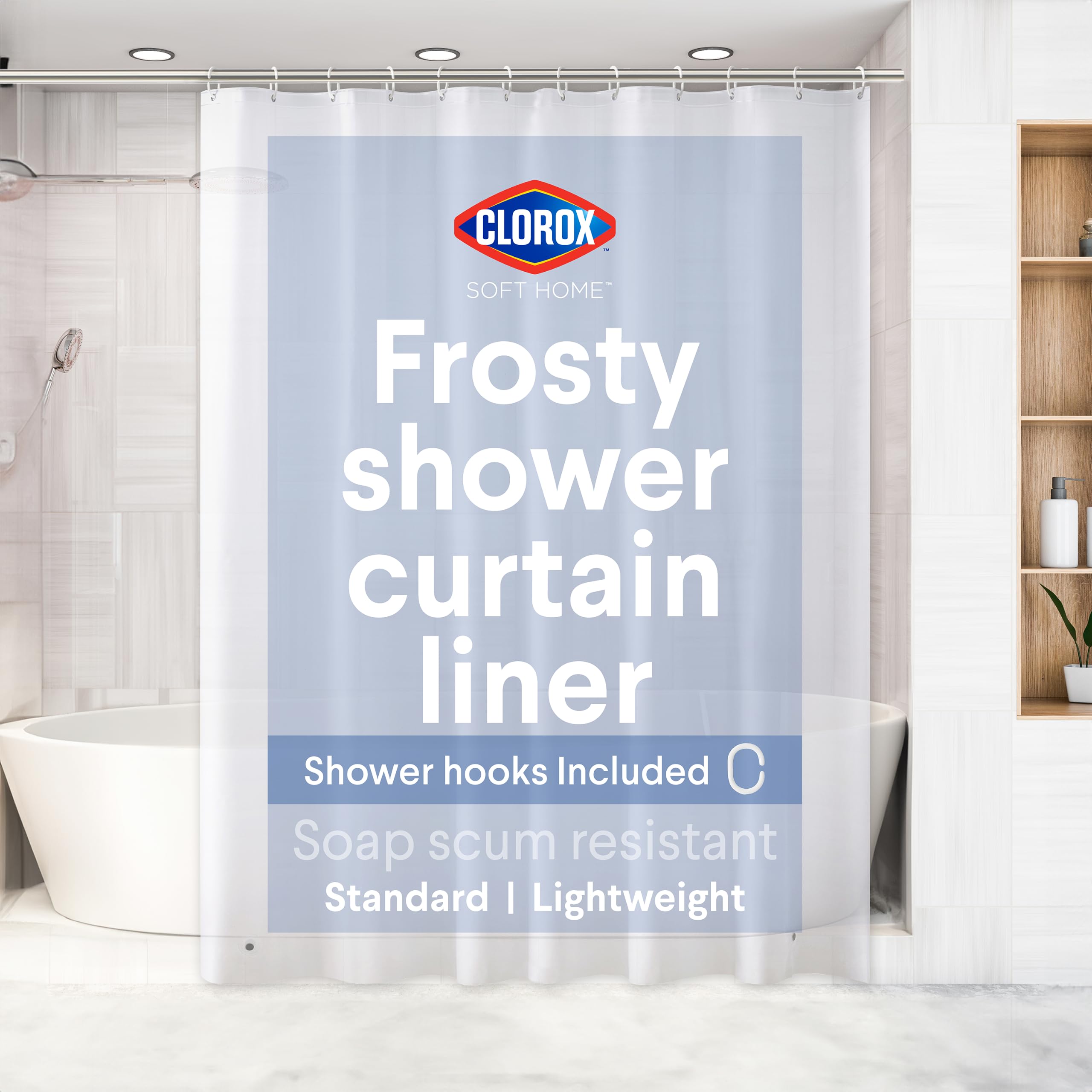 Clorox Lightweight 4G PEVA Shower Curtain Liner, Frosty, 4g, (1-Pack)