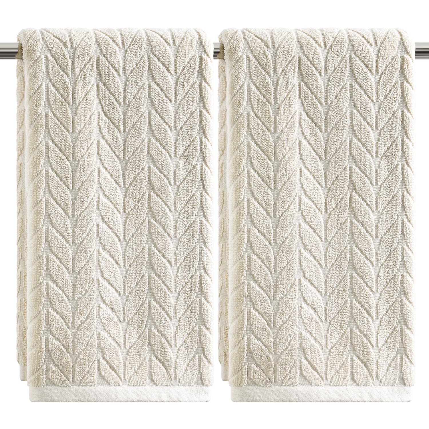 Artoid Mode 2PCS Beige 3D Herringbone Stripe Hand Towels 35 x 75 cm