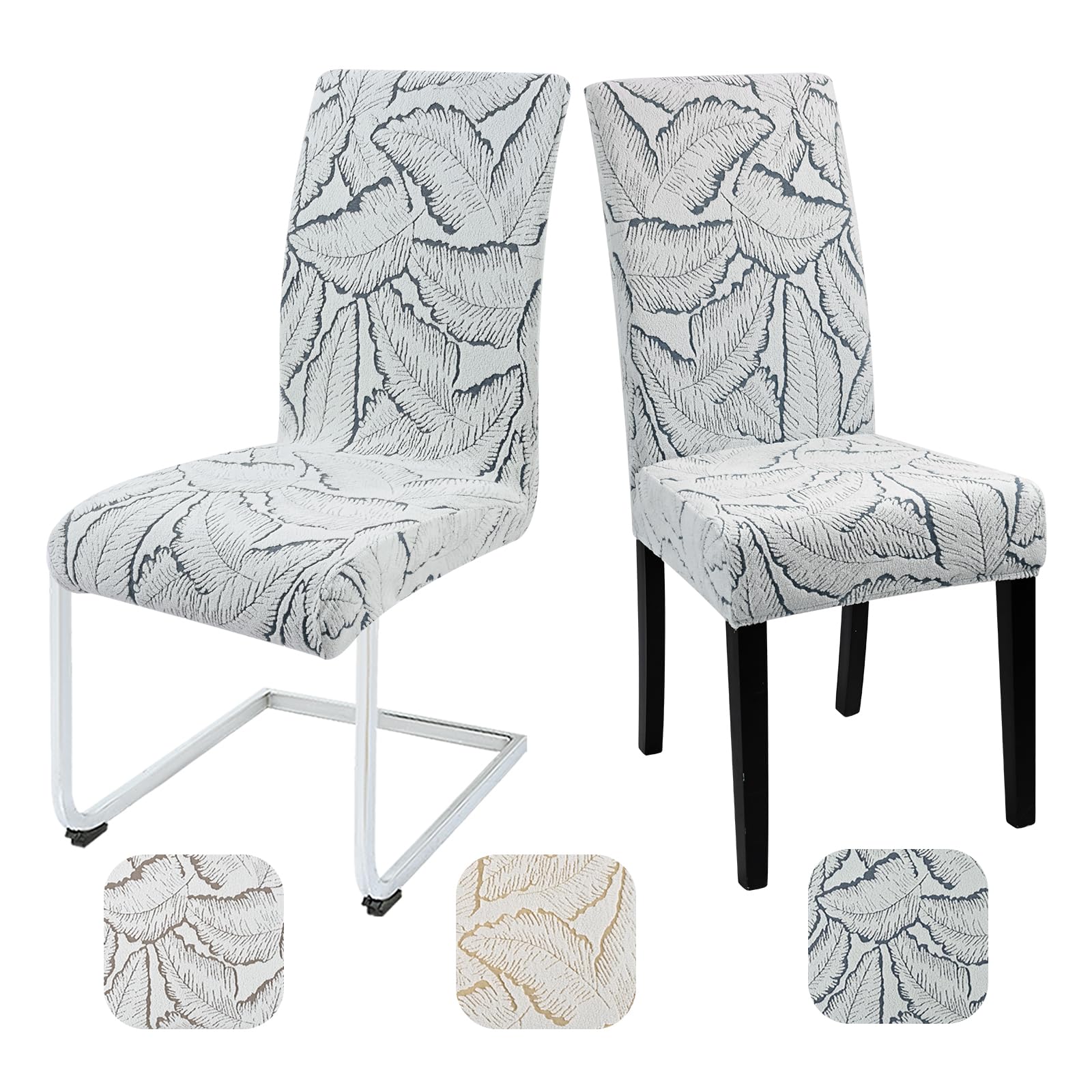 Alishomtll Set of 4 Stretch Leaf Print Dining Chair Covers, Elastic Removable Washable Reusable Chair Slipcovers, Anti-Dirt Seat Protector for Dining Room Hotel, Grey