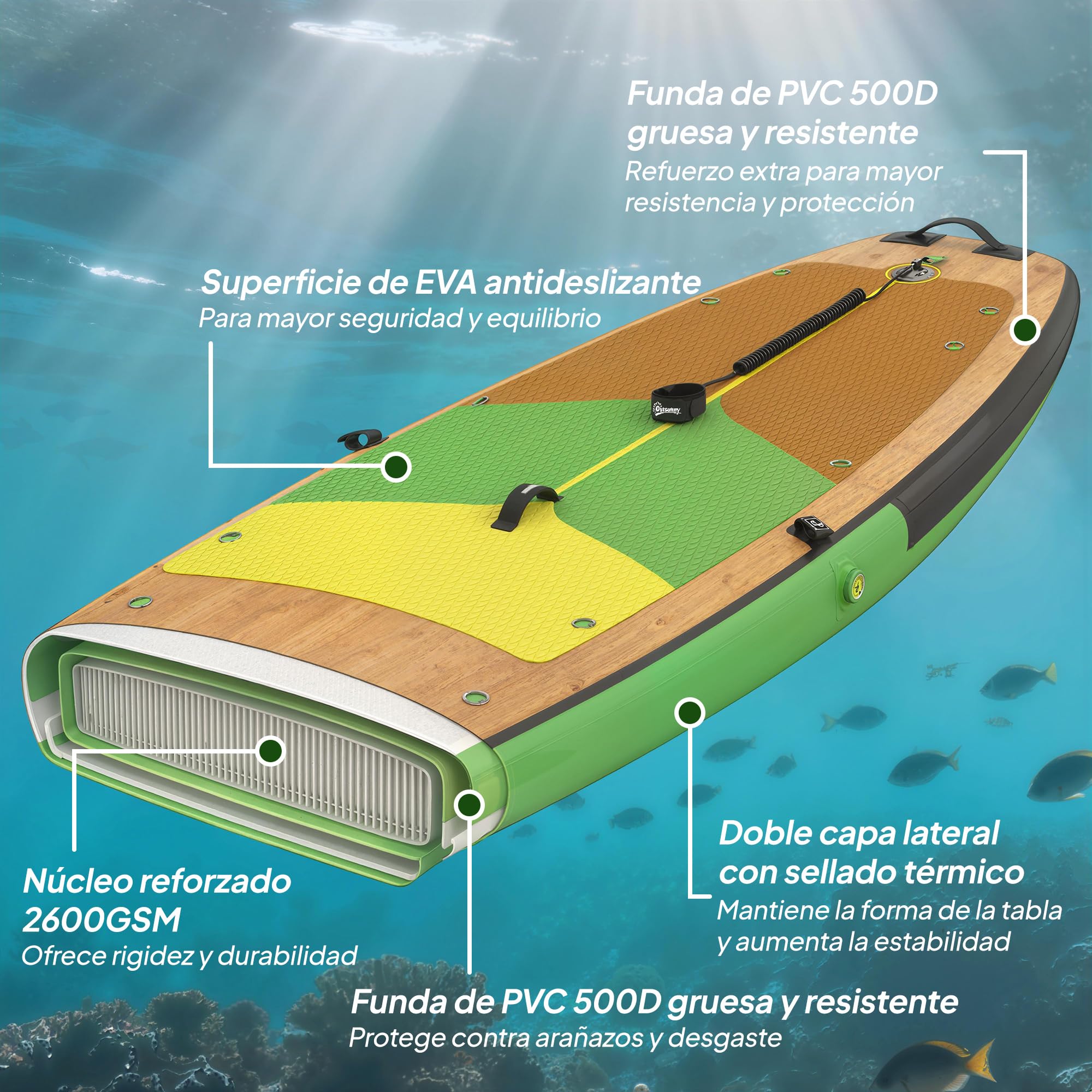 Outsunny Tabla Paddle Surf Hinchable con Accesorios, 335 cm, Remo Convertible, Asiento, Aletas, Stand Up Paddle Board con Superficie Antideslizante, Bomba, Mochila y Funda, Carga 180 kg, para Adultos