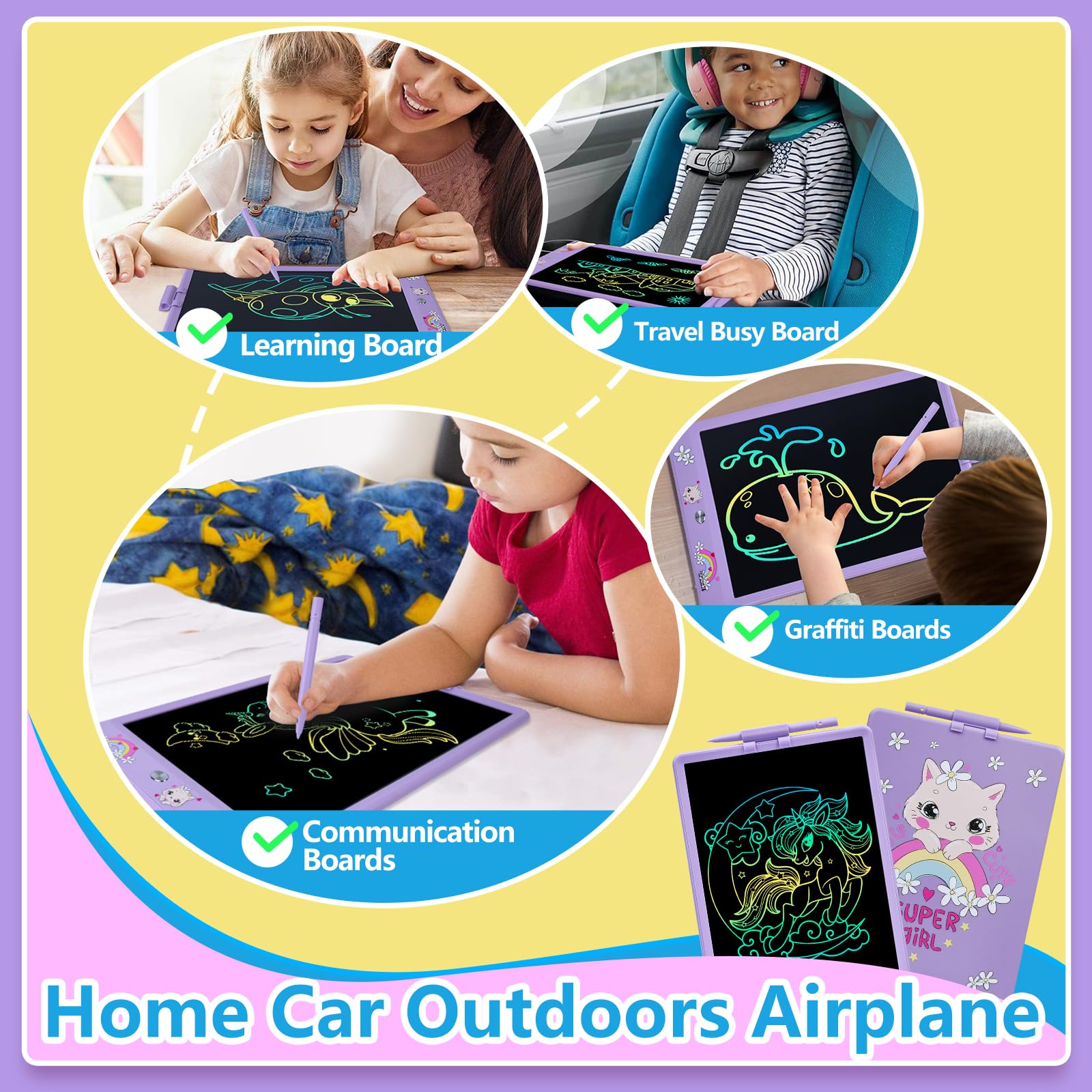 DYNASONIC (DYNA-PM Gatto) Tavoletta di scrittura LCD a colori da 10 pollici per bambini. Tavola da disegno magnetica. Giocattolo educativo. Regalo per bambini. Lavagna per bambini 2 3 4 5 6 7 8 anni