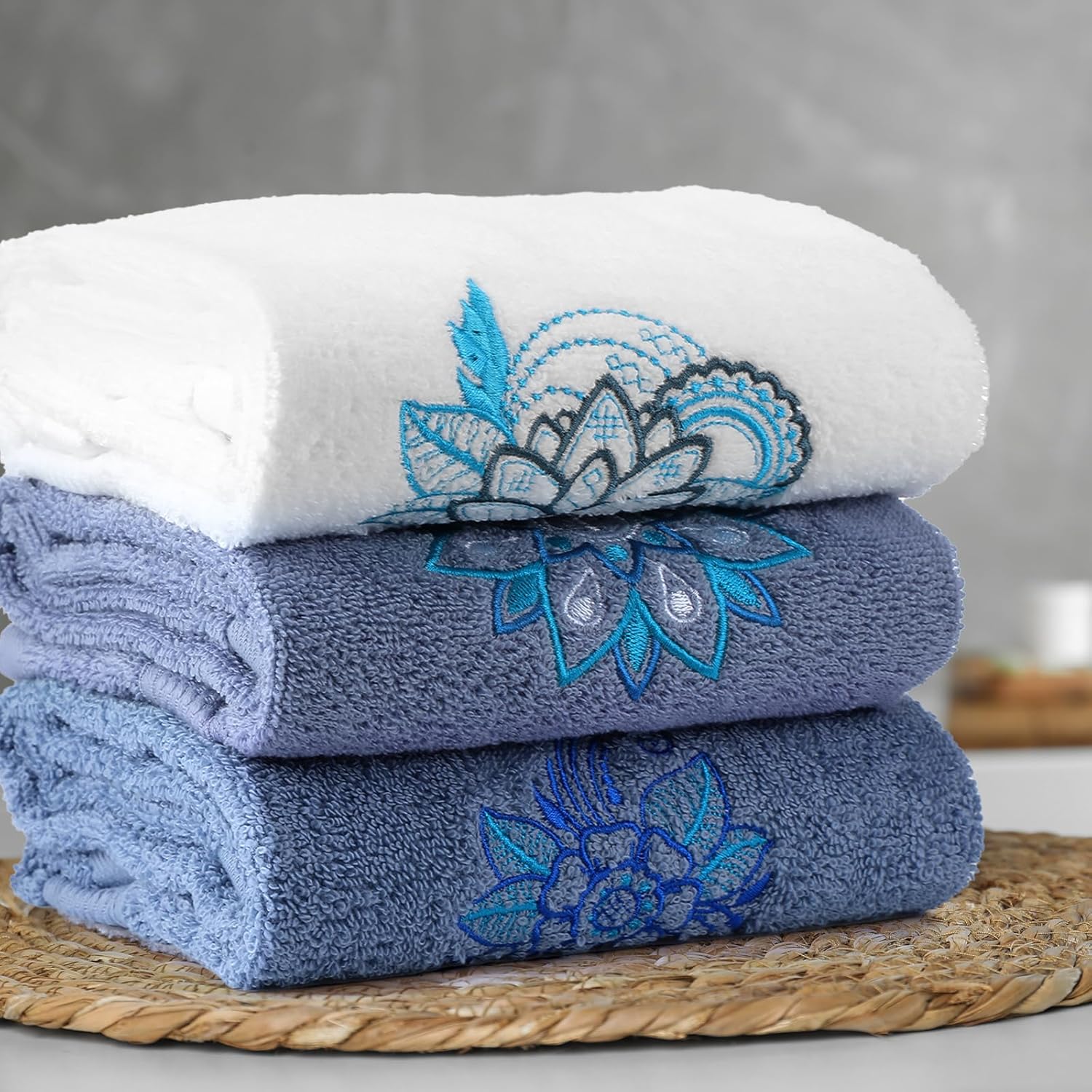 3 Pcs Mandala Hand Towels Mandala Flower Boho Bathroom Decor 14x29 Inch Embroidered Modern 100% Cotton Absorbent Hand Towels for Bathroom Kitchen - Image 5