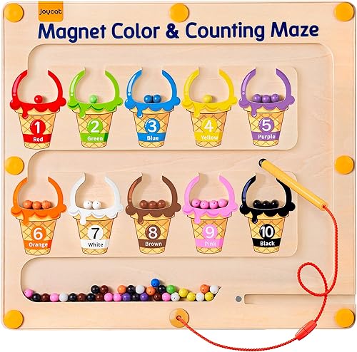 Laberinto magnético de color y números, tablero de rompecabezas de madera Montessori con imán de conteo a juego, juguetes de aprendizaje de