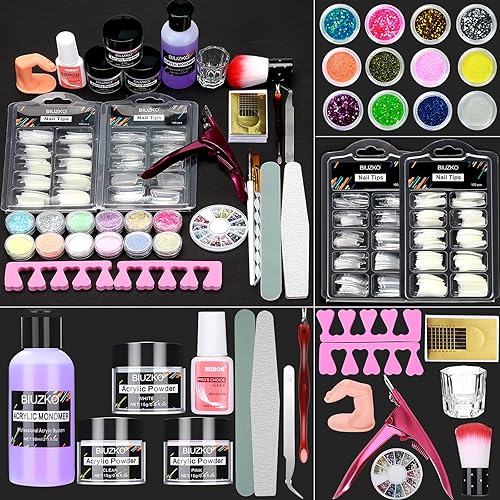 Kit de uñas acrílicas en polvo y líquido juego completo de uñas acrílico profesional con todo kit de uñas acrílicas de bricolaje con puntas de