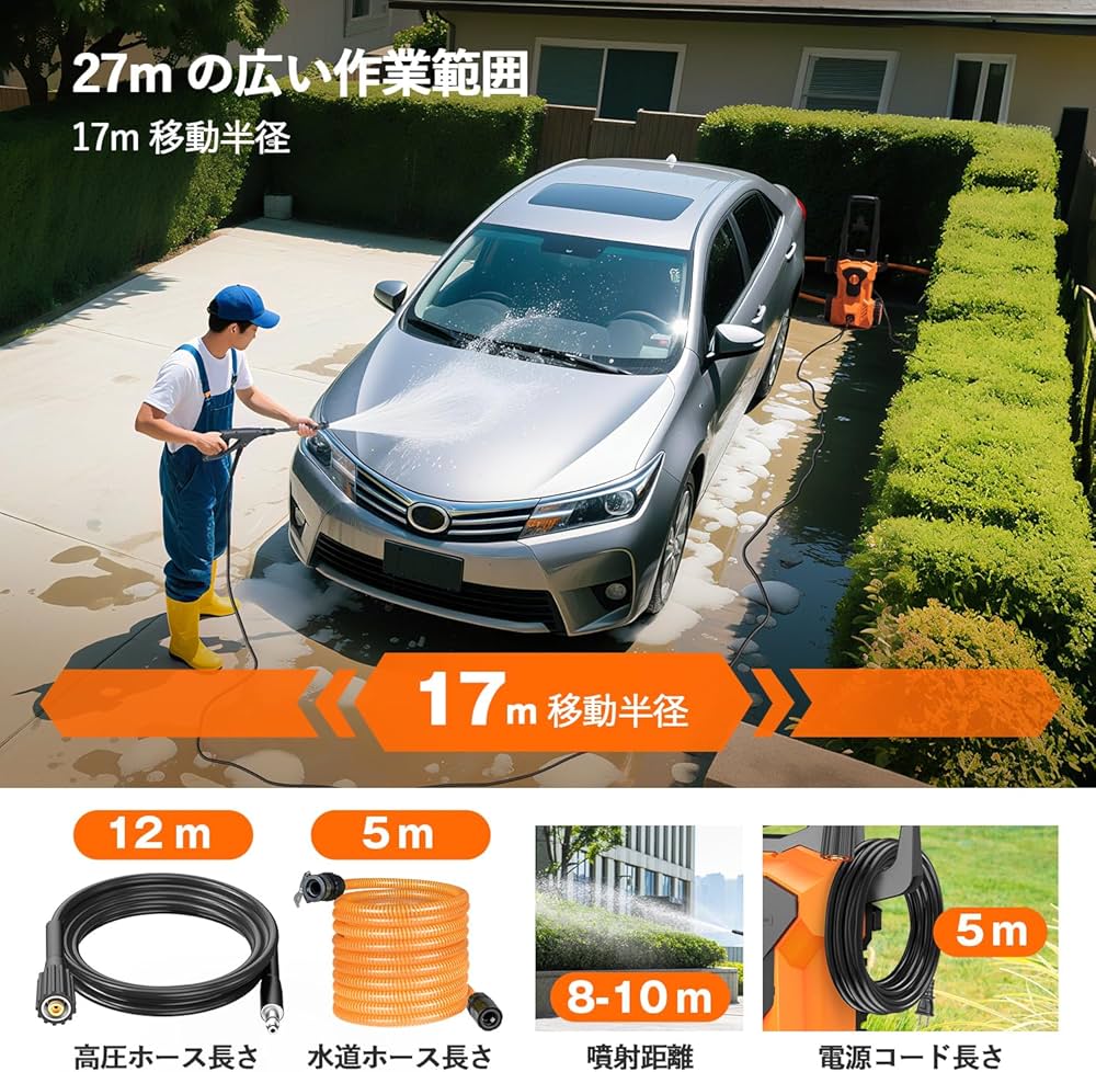 Amazon | Amison 高圧洗浄機 3種類のノズル付き 27mの作業範囲 最大