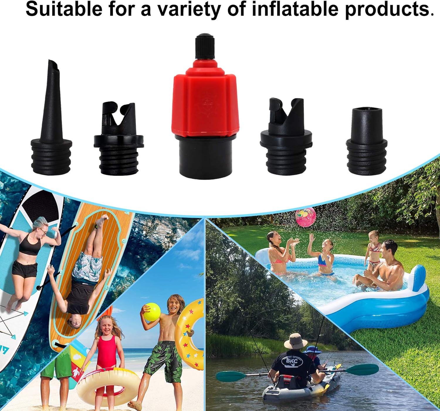 SUP Pump Electric Compressor adapter with 4 Air Valve Nozzles, Air Valve Converter