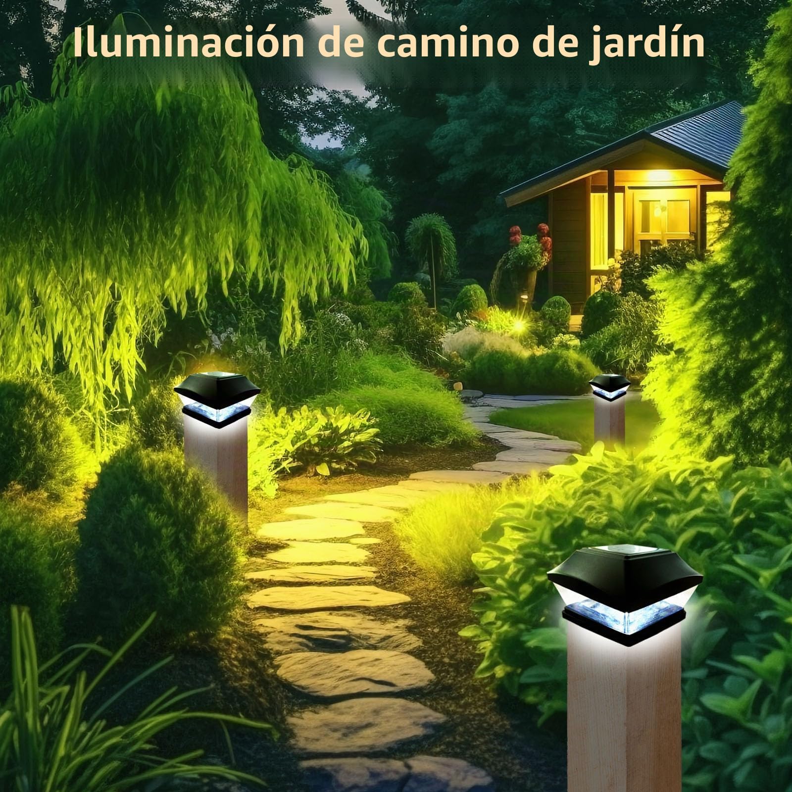 XVZ Luces solares de poste, 4PCS IP65 impermeable lámparas solares para exteriores, luces LED solares, decoración de jardín para jardín, terraza, valla, postes de madera - Negro