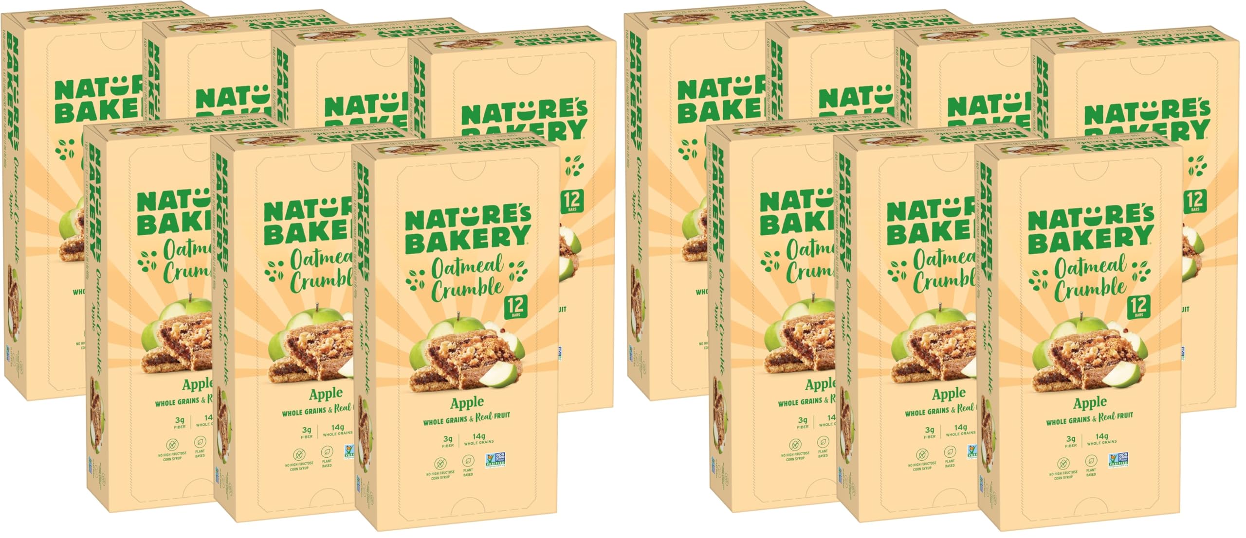 Nature's Bakery Nature’s Bakery Oatmeal Crumble Bars, Apple, Real Fruit, Vegan, Non-GMO, Breakfast bar, 7 boxes with 12 twin packs (Pack of 2)