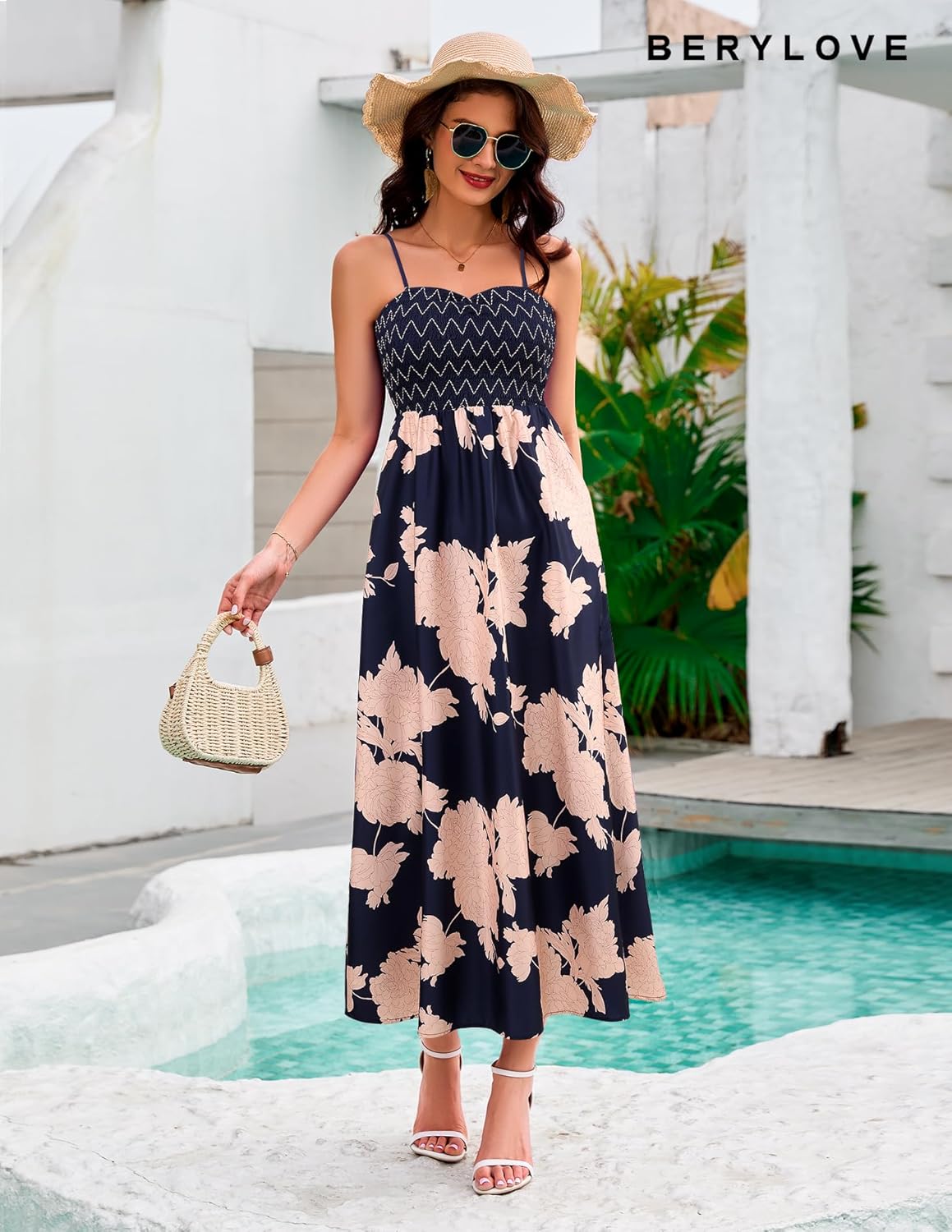 BeryLove Women Summer Floral Maxi Dress Casual Spaghetti Strap Beach Sun Dresses - Image 3