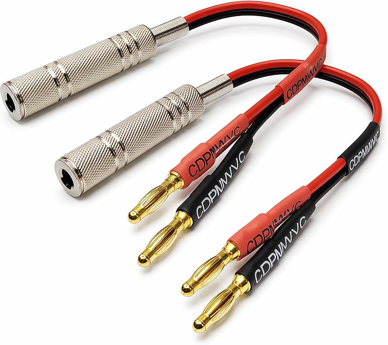 Cable de parlante de 1/4 TS a conector banana, paquete de 2, silicona flexible OFC chapada en oro de 15 AWG, para Marshall Fender QSC JBL Yamaha Guitar Amp Studio Monitor PA System