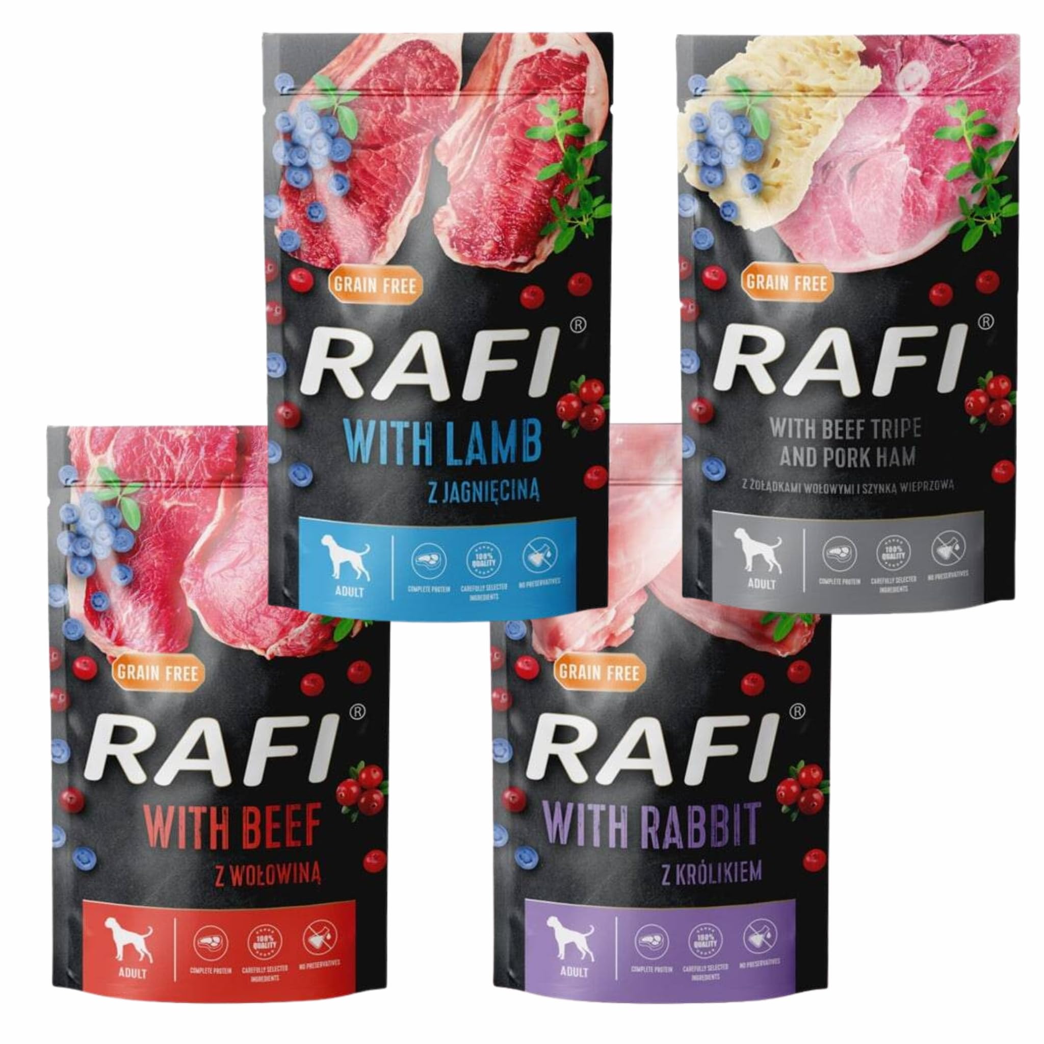 Rafi Mixed Flavours Complete Wet Food for Adult Dogs 4 x 500g Sachets