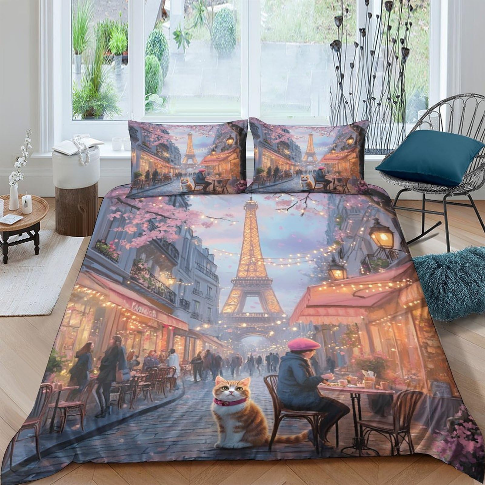 Ctjqhvkz Style-6 3D Printed Paris Street View Fitted Sheet Microfiber Soft Mattress Cover For Bedroom Decor, Anti-Slip, Easy Care Single（135X200cm）