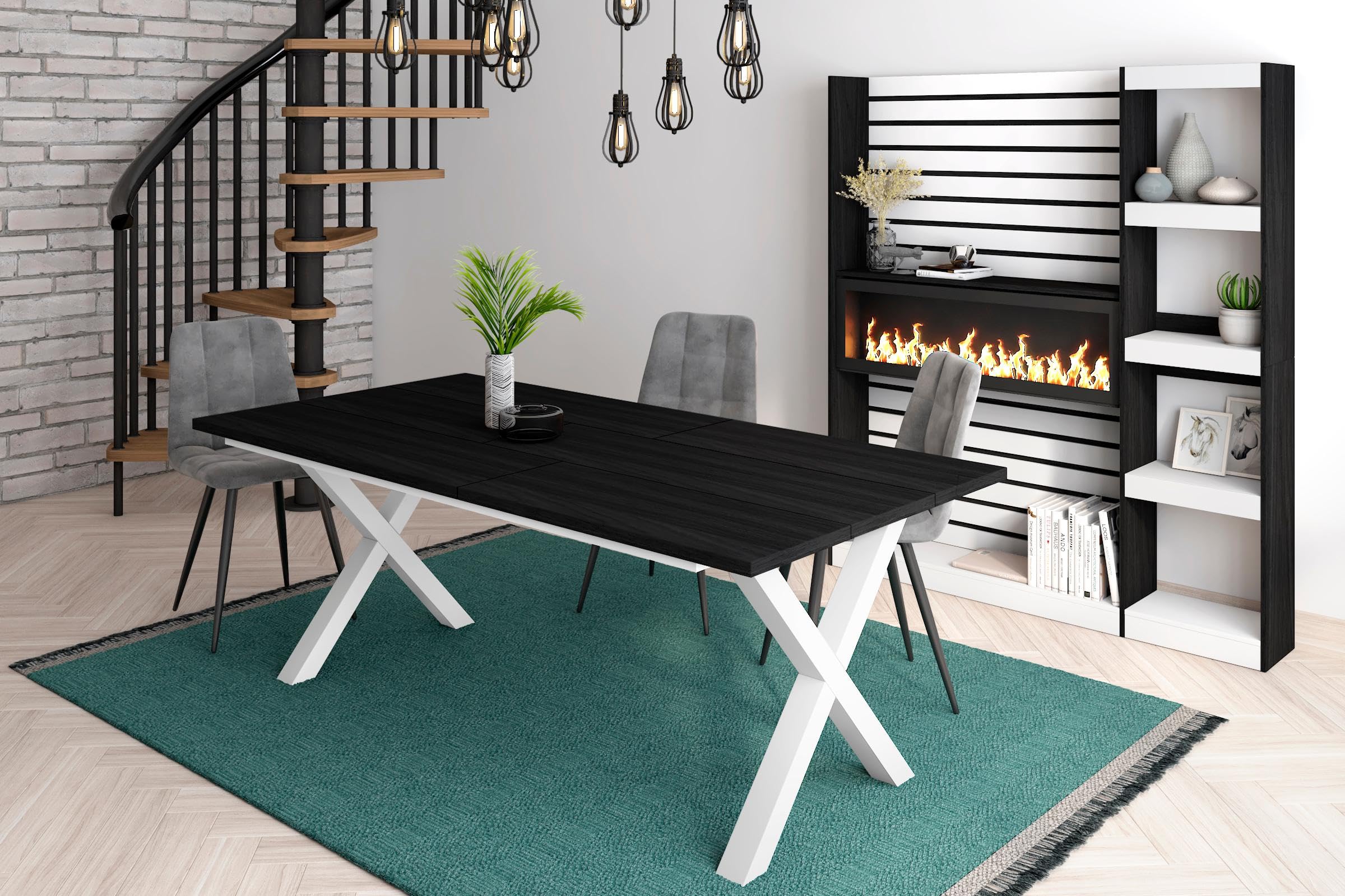 Skraut Home - Tavolo da pranzo | 10 posti | 200 | Robusto e stabile grazie alla sua struttura e alle gambe solide | Ideale per le riunioni di famiglia | Nero | Stile industriale