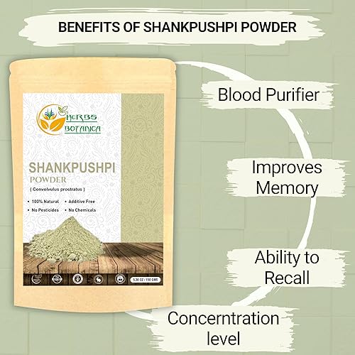 Miniatura 7 de Herbs Botanica Shankhpushpi Polvo Convolvulus Pluricaulis 100% natural Apoya la digestión, inmunidad y función cognitiva 5.3 oz
