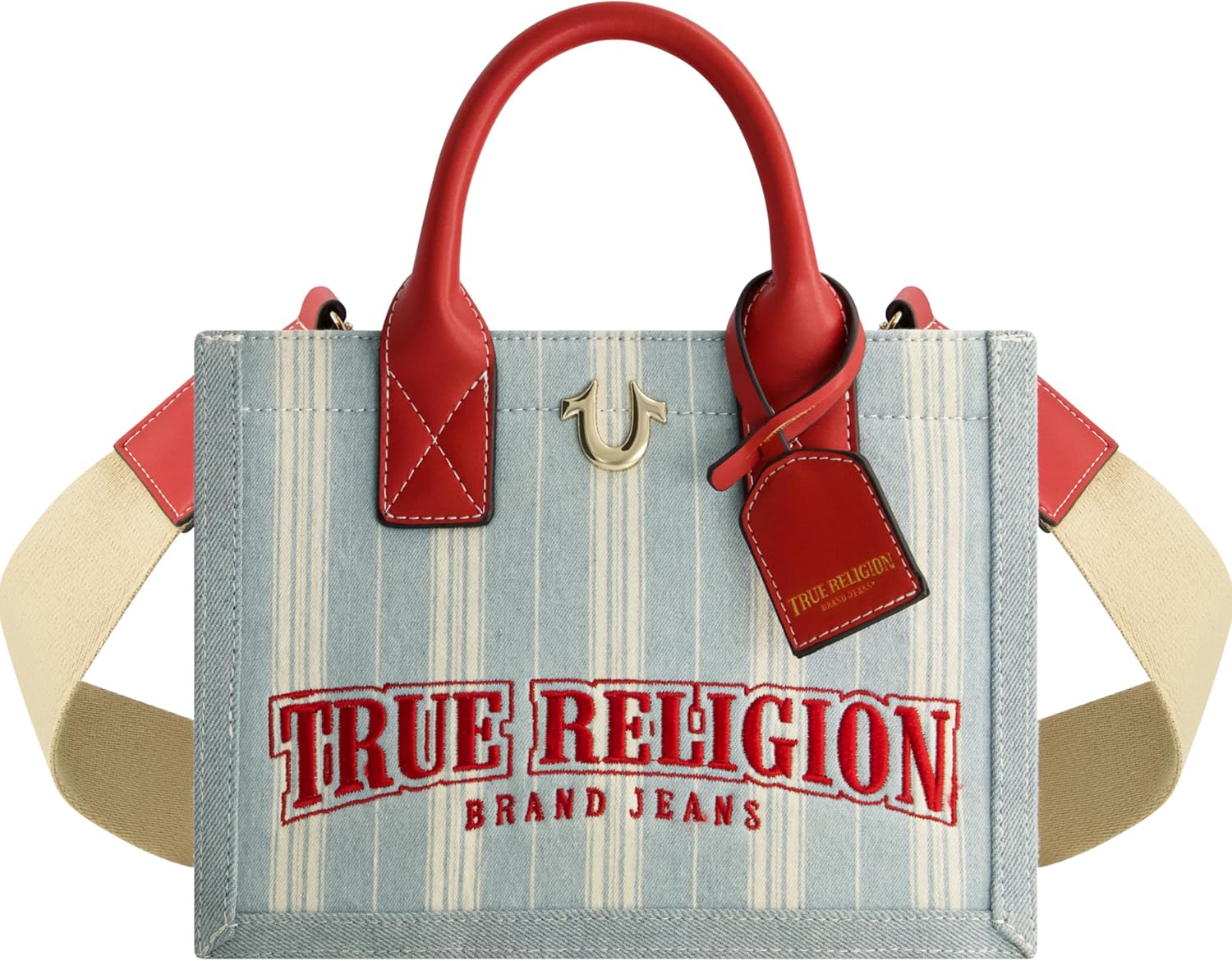True Religion Tote Bag, Women's Mini Handbag with Adjustable Shoulder Strap, Denim, One Size