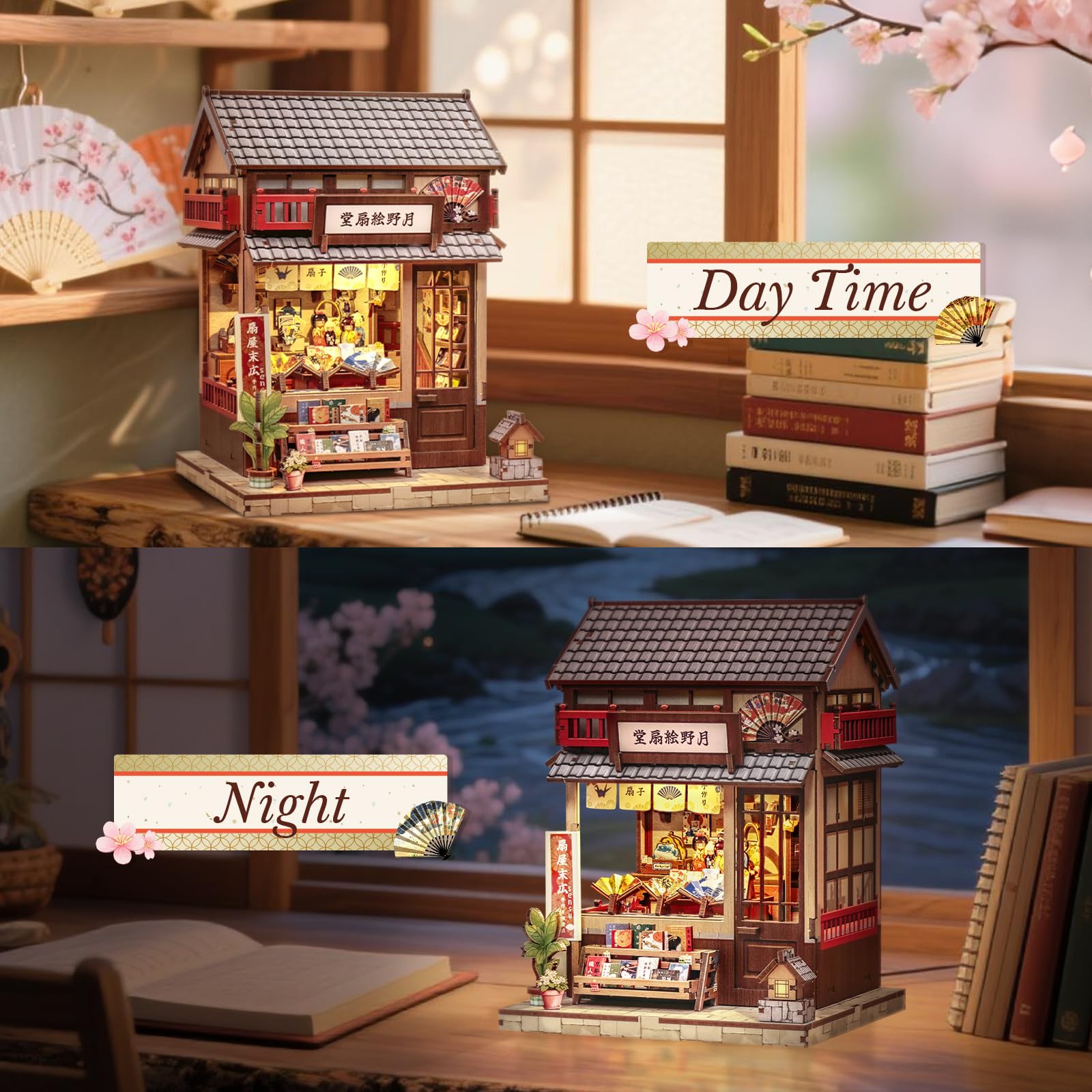 CUTEBEE Book Nook Kit per Adulti - Casa Miniatura Fai da Te Negozio di Ventagli Giapponese, Puzzle 3D in Legno da Montare, Decorazione per Libreria, Idea Regalo Creativa