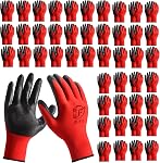 48 Pairs Gardening Gloves for Men Women Rubber Coated Breathable Large Garden Construction Gloves Men Safety Work Gloves, Black & Red