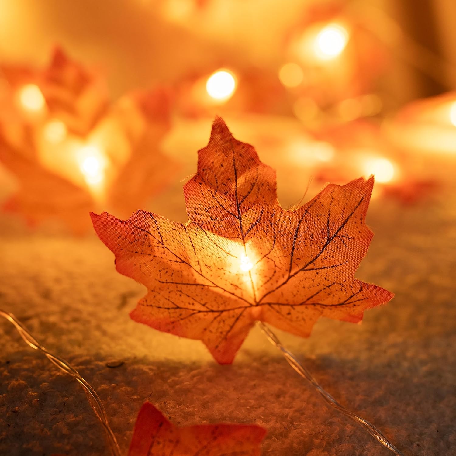 Dazzle Bright 4 Pack Thanksgiving Maple Leaf String Lights, Total 40FT 80 LED Battery Operated Lighted Fall Leaves Garland, Thanksgiving Decorations for Indoor Outdoor Autumn Harvest Decor