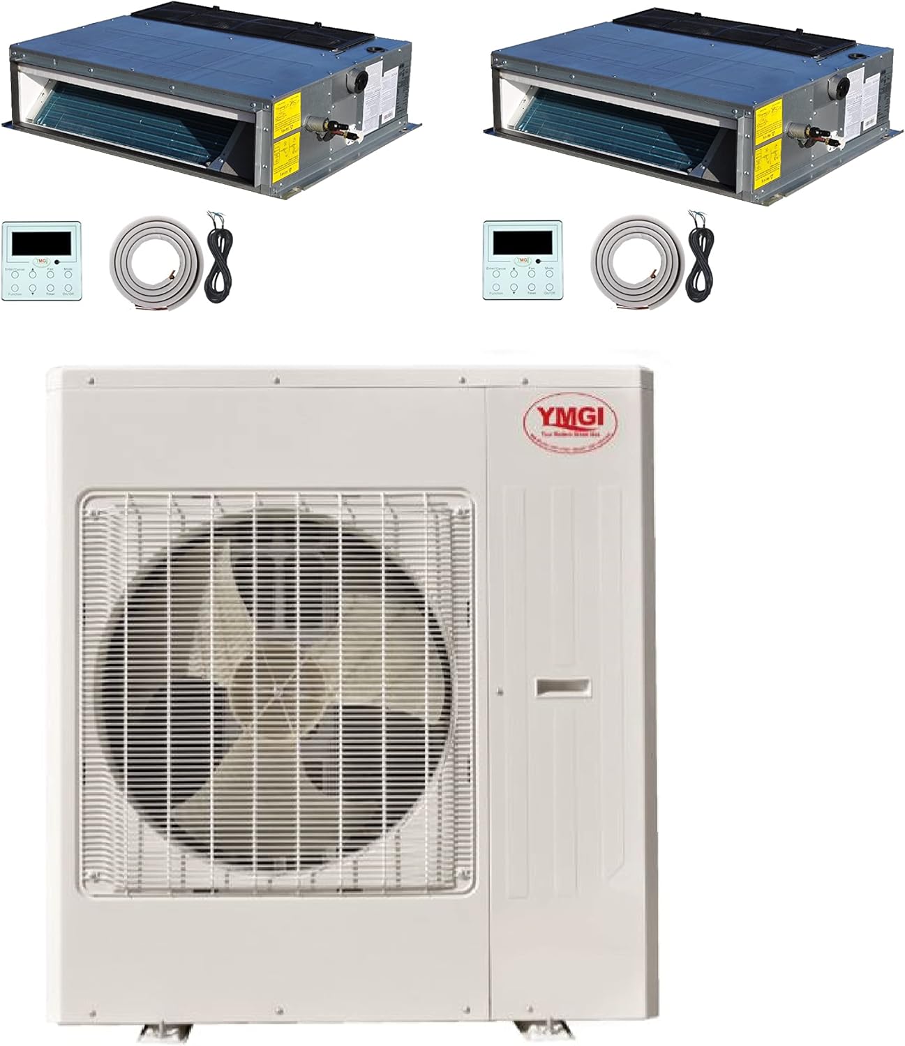 YMGI Ductless Mini Split Air Conditioner with Heat Pump 2 Zone 48000 BTU 24000 + 24000 with Low Profile Recessed Fan Coil Indoor Unit for Residential, Office Shops 21 SEER High Efficiency Cooling Heating Dehumidification