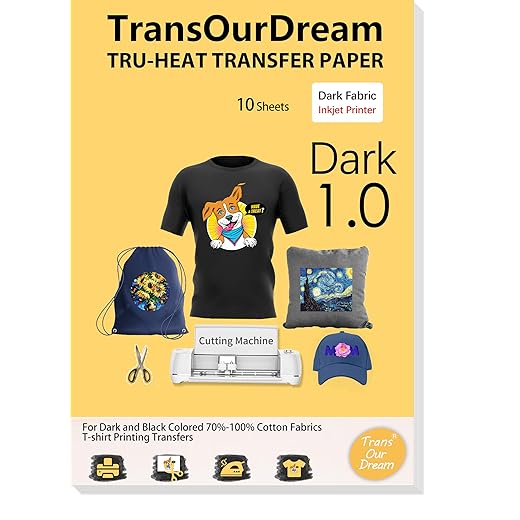 TransOurDream Tru-Iron on Heat Transfer Paper for Dark Fabric (10 Sheets, 8.5x11") T Shirt Transfers Paper for Inkjet Printer Printable Heat Transfer Vinyl for T-Shirts (TOD-8)