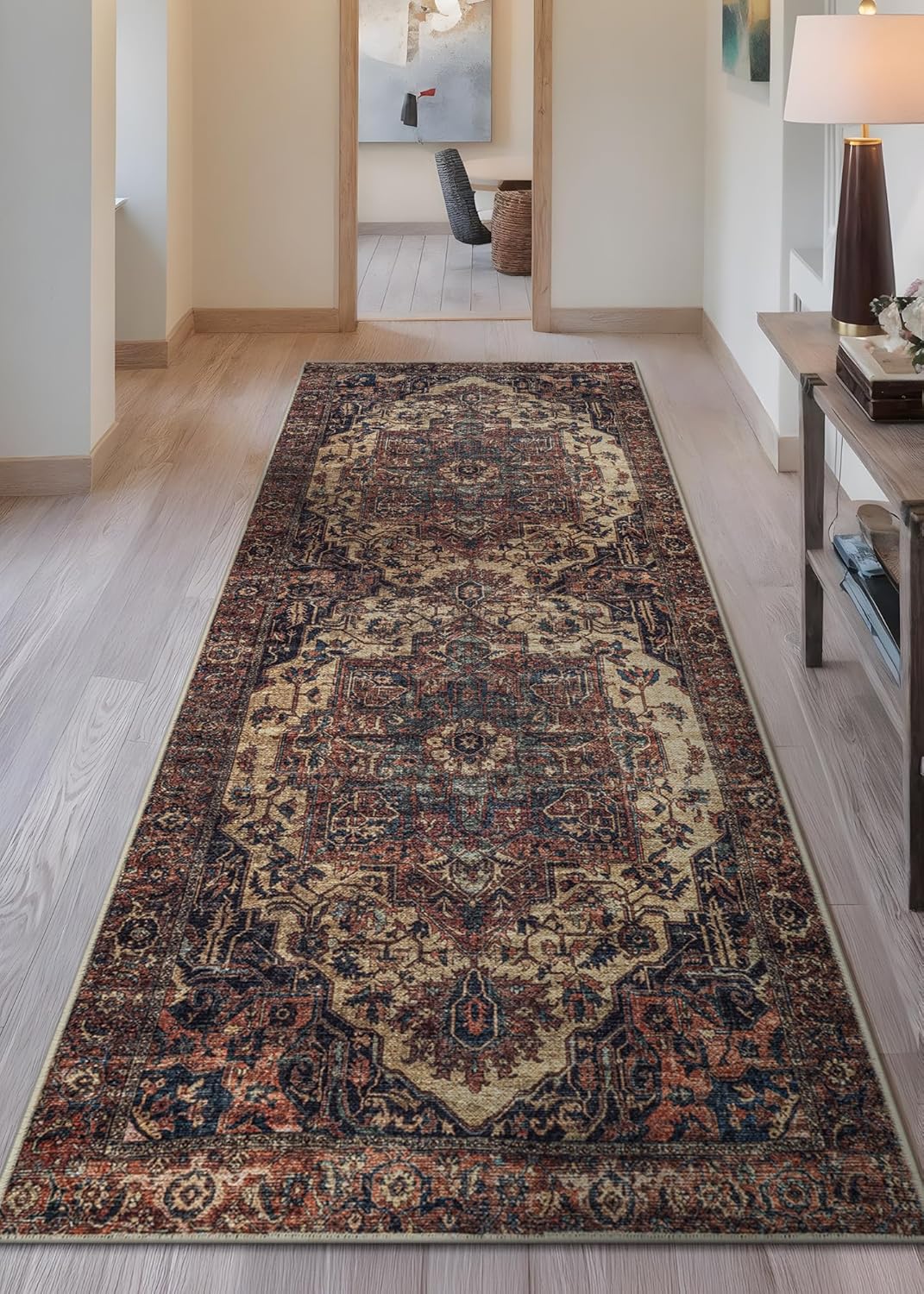 Bloom Rugs Washable 10 ft Runner - Beige/Terracotta Traditional Runner for Entryway, Hallway, Bathroom, and Kitchen - Exact Size: 2.5' x 10'