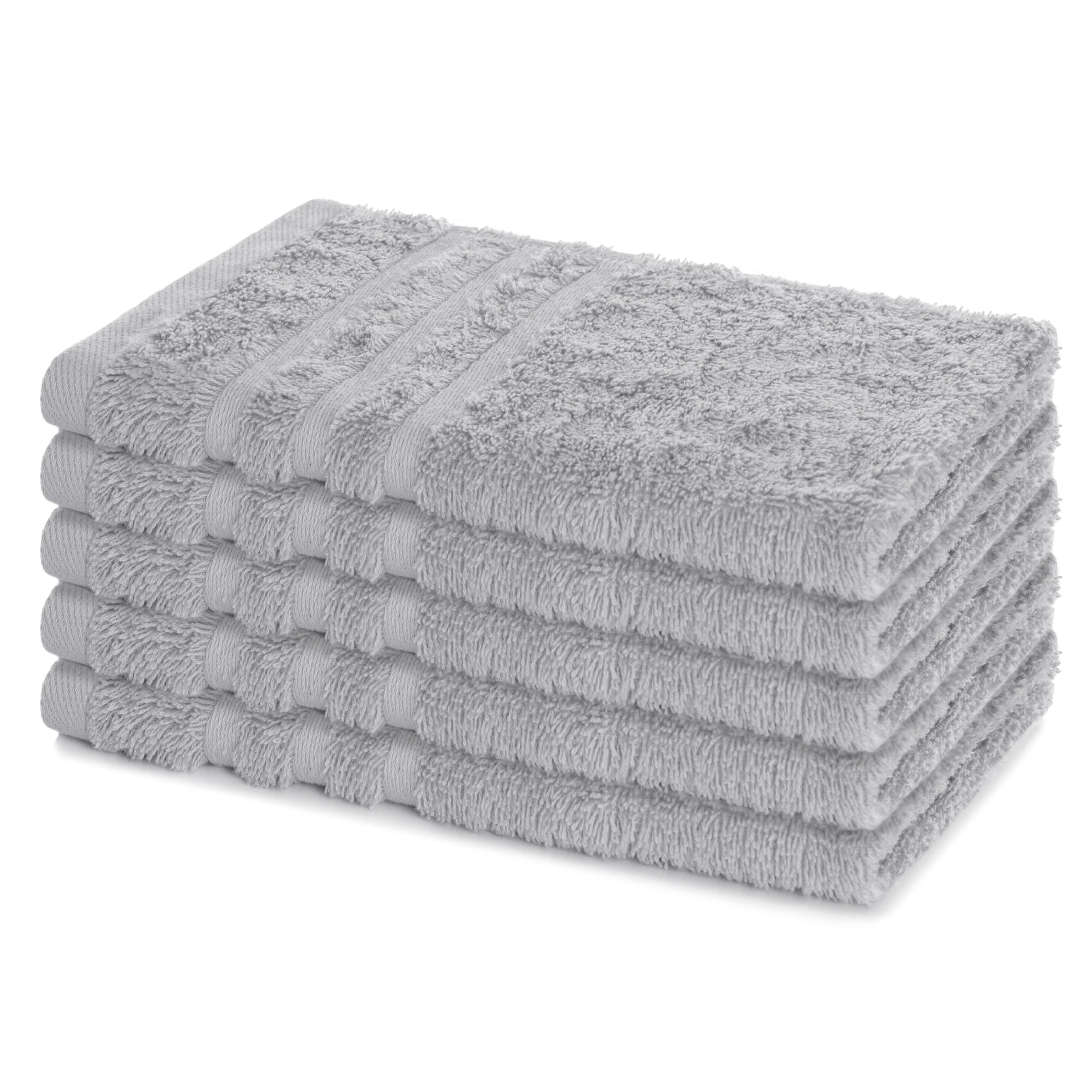 Lavea® 5er Set Gästehandtücher Set, Gästetücher 30x50 cm, Frottee Gästetuch aus 100% Baumwolle, Handtücher Set, weich und saugstark, Serie Elena, 60 °C waschbar, Handtuch, Silber