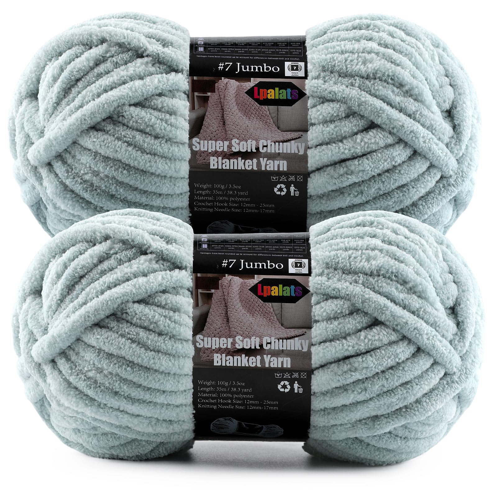 2-Pack Super Soft Chunky Yarn for Crocheting Blankets - 7oz/76.4yd Total, Thick &amp; Plush Chenille Yarn for Quick Baby Projects, Amigurumi, Scarves, Light Gray