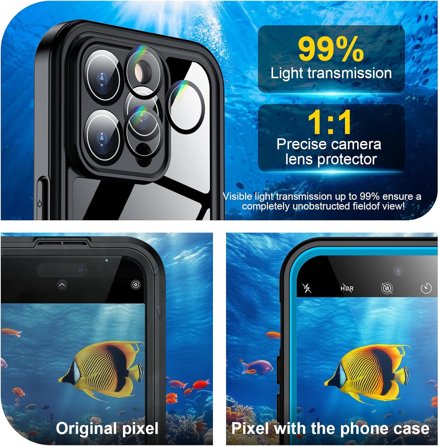 Temdan Underwater Camera Case for iPhone 14 Pro Max Case Waterproof,[ IP68 Underwater Photography & Video Recording] Cover Bag Box for Snorkeling, Swimming & Surfing-6.7" Blue