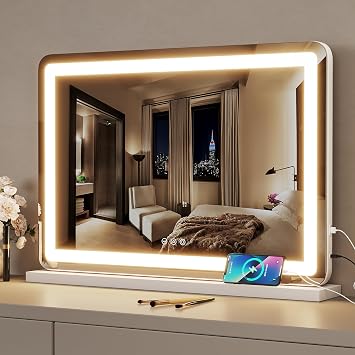 ZL ZELing Vanity Mirror with Lights, 32 x 23, LED Makeup Mirror, Dimmable 3-Color Lighting, 5X Magnification, Touch Screen Control, Wall-Mountable and Tabletop Design