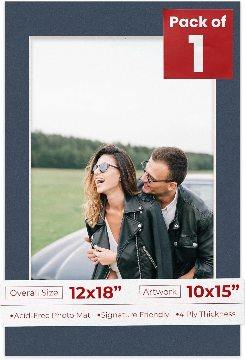 Poster Palooza 12x18 Mat Bevel Cut for 10x15 Photos - Acid Free Navy Precut Matboard - For Pictures, Photos, Framing - 4-ply Thickness