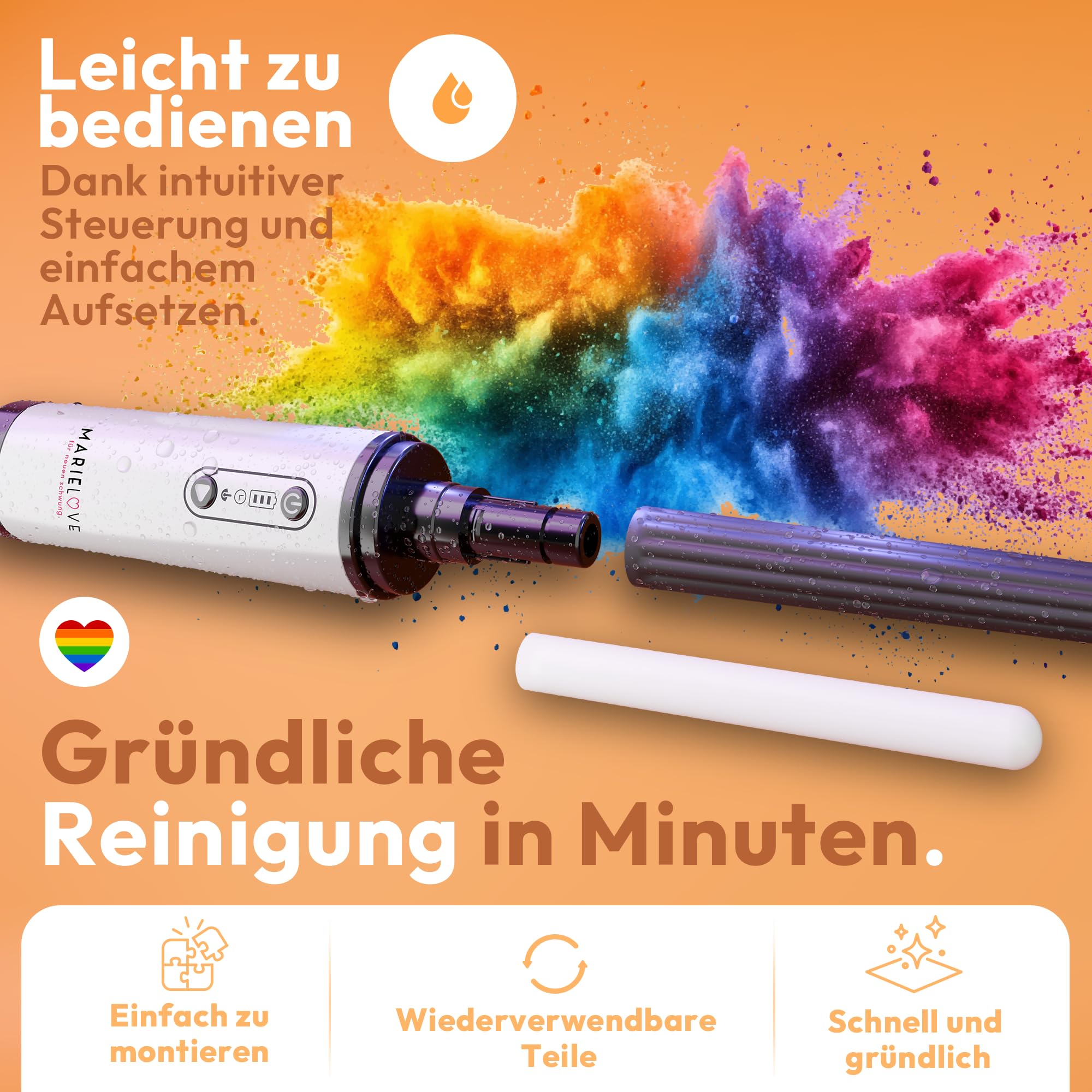 marielove Analdusche & Intimdusche 18cm auch Reinigung für Sexpuppen, Torsos & Masturbatoren – Stark + Akku + UV Sterilisator – Hygienische Anal Po Spülung & Tiefenreinigung – Version 2025