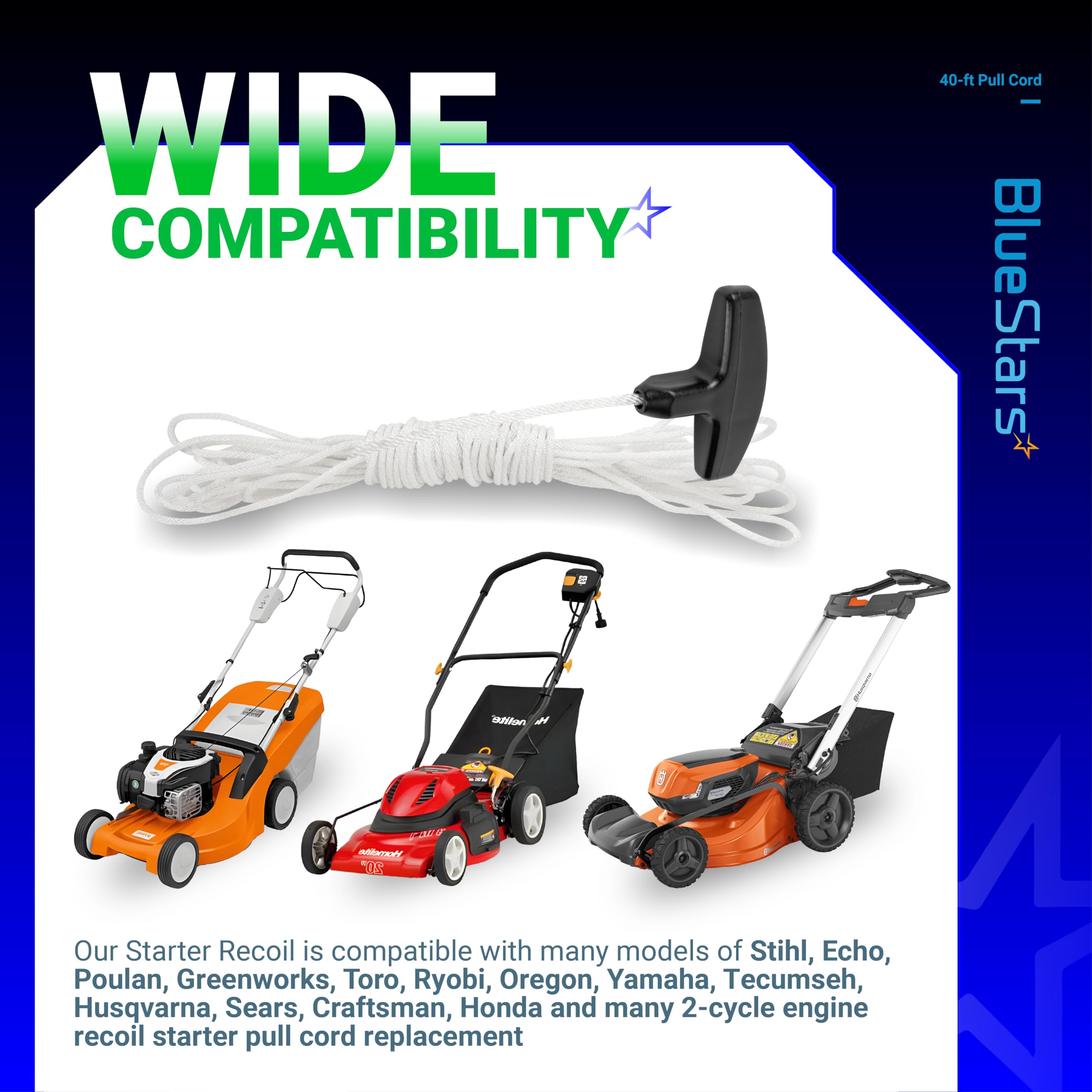 String Trimmer Handle 10M Recoil Starter Rope Kit Replacement