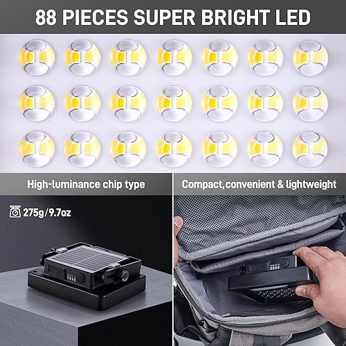 Miniatura 3 de Luces LED solares portátiles para acampar con soporte regulable, 2000 lúmenes, luces de trabajo solares recargables con magnético, IP67 impermeable,