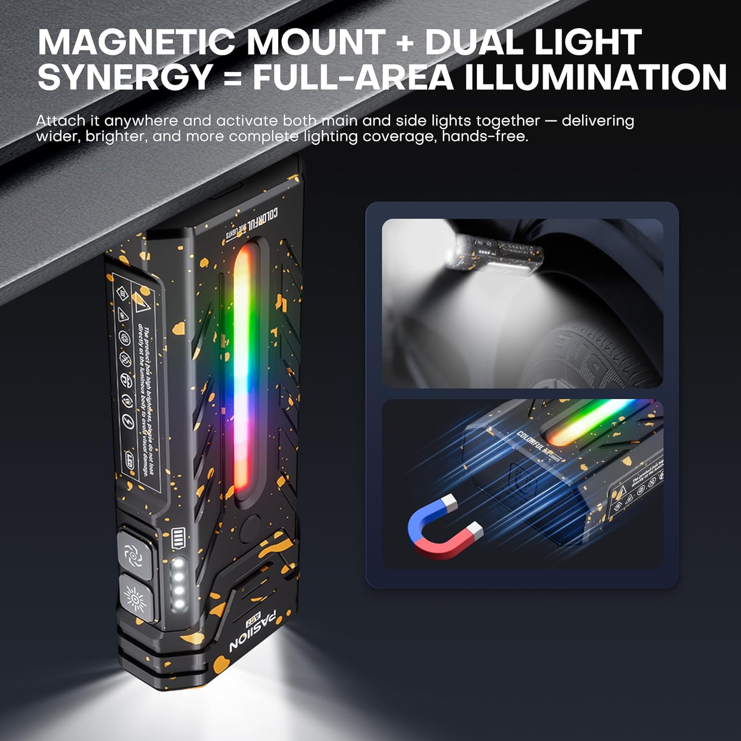 EDC Rechargeable Flashlight 3250 Lumens with RGB Light,55 Modes Multifunctional Flat Flashlight with Floodlight,Spotlight and Magnetic Base,Waterproof USB C Flashlight for Camping,Home,Emergencies