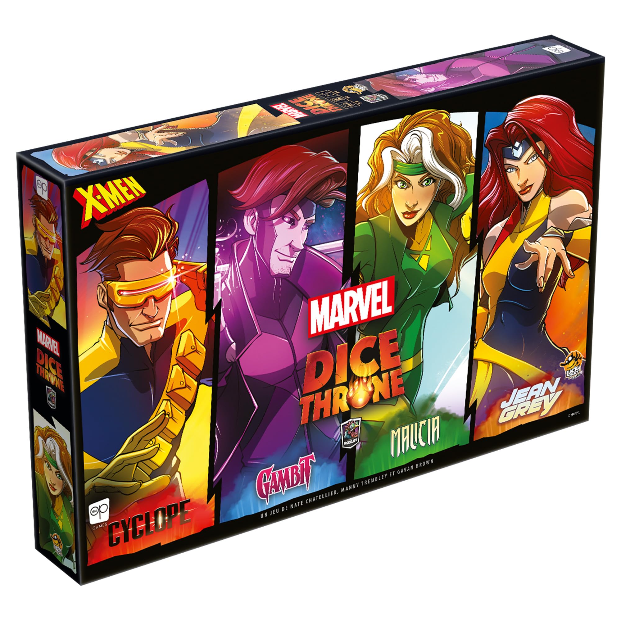 LUCKY DUCK GAMES - Dice Throne Marvel X-Men – Cyclope, Gambit, Malicia & Jean Grey – Jeu de Dés et de Combat Stratégique – Extension Compatible Dice Throne – 2 à 4 Joueurs – Dès 8 Ans – en Français | Extension compatible avec Malicia et Jean Grey incluses