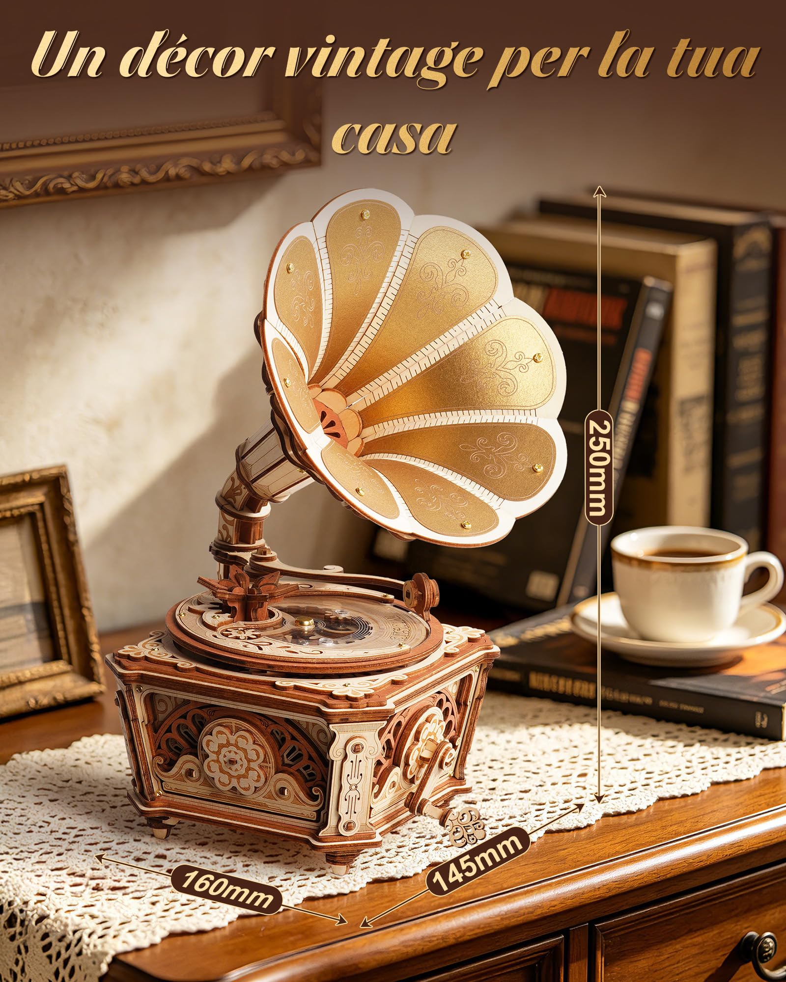 ROKR Puzzle 3D in Legno,Diva Gramophone Carillon Modellini da Costruire per Adulti,Regalo Fai Da Te per Adolescenti E Adulti
