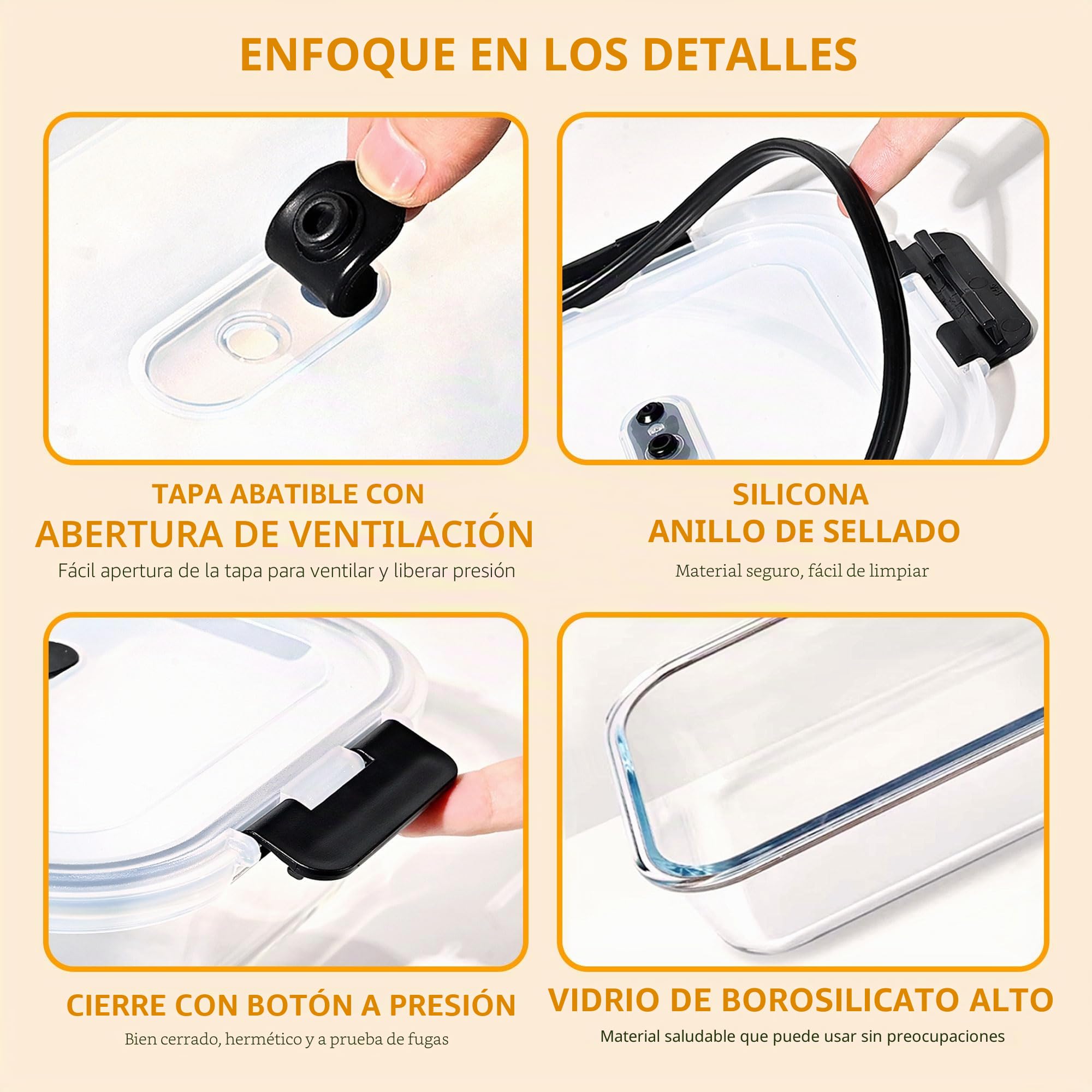 LNWSN Contenedores de Almacenamiento de Vidrio de 8 Piezas de 640 ml con Cierre a presión en los Cuatro Lados, contenedores Reutilizables Ideales para Picnics al Aire Libre
