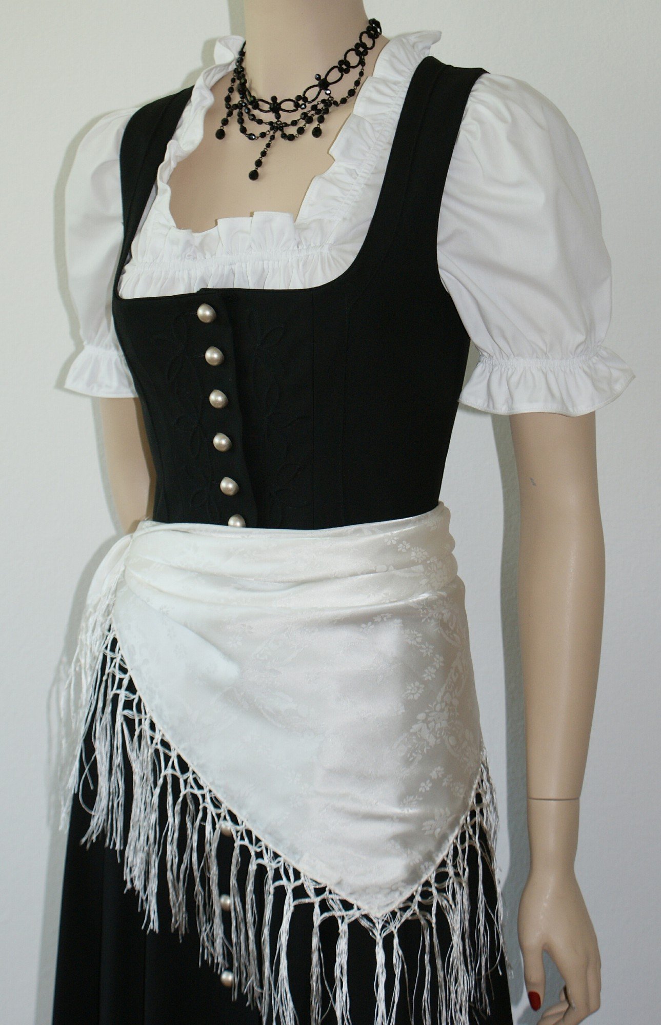 Trachten Mayr Seidentuch Dirndl-Trachtentuch Tuch weiß 75x75cm Dirndltuch Seide Fransentuch für Tracht Trachtenseidentuch mit Fransen Schultertuch Halstuch silk clouth hochwertigste Qualität!