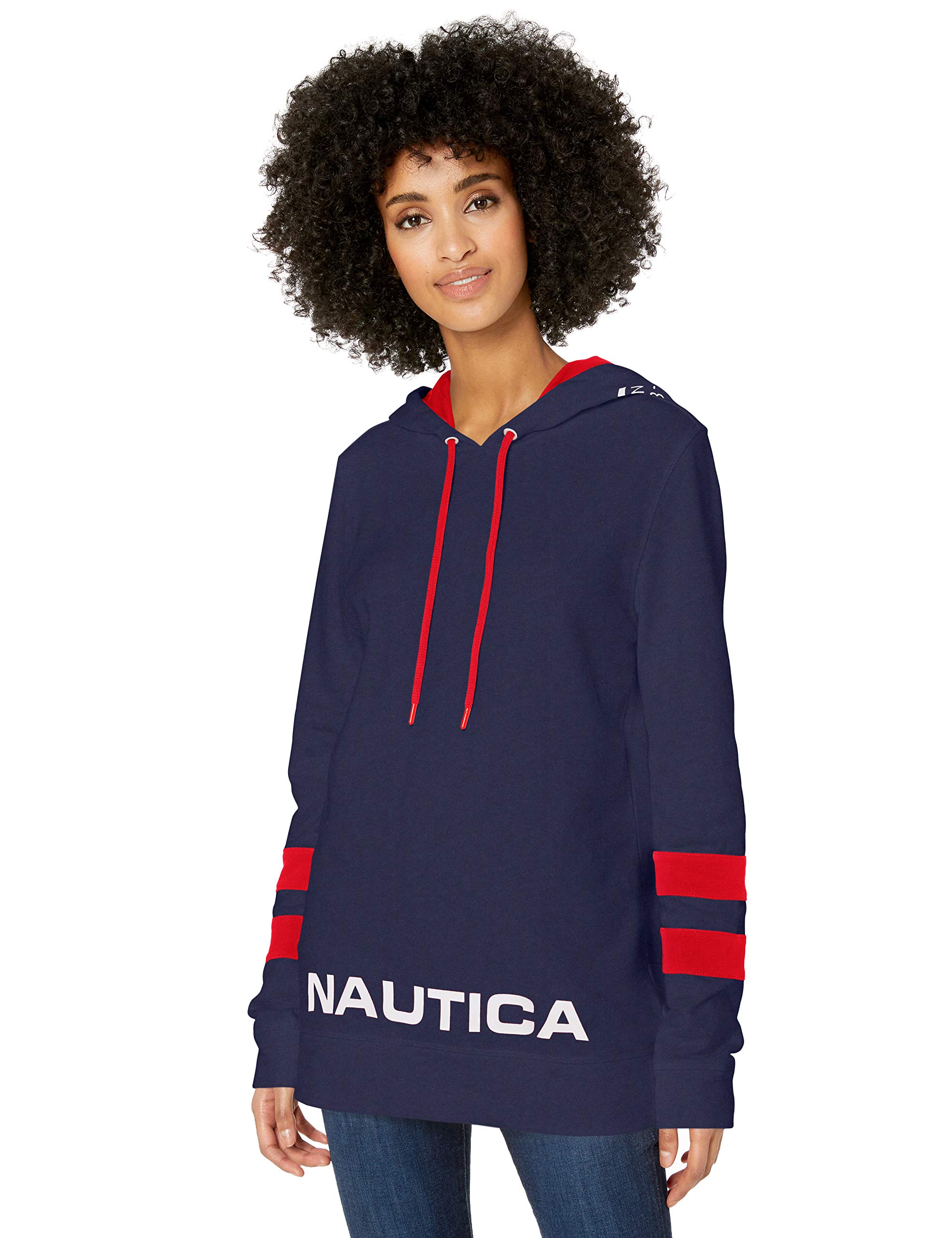 Nautica Women's Classic Supersoft 100% Cotton Pullover Hoodie Hooded Sweatshirt, Navy Seas, Large