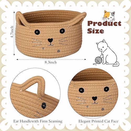 Miniatura 3 de Zopeal Cesta de almacenamiento tejida para gatos, organizador con orejas decorativas para juguetes para mascotas, bonita canasta de cuerda de