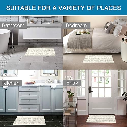 Miniatura 6 de H.VERSAILTEX Tapetes de baño antideslizantes de felpilla extragruesa a rayas, 24 x 36 pulgadas, absorbentes, esponjosos, suaves y tupidos, lavables