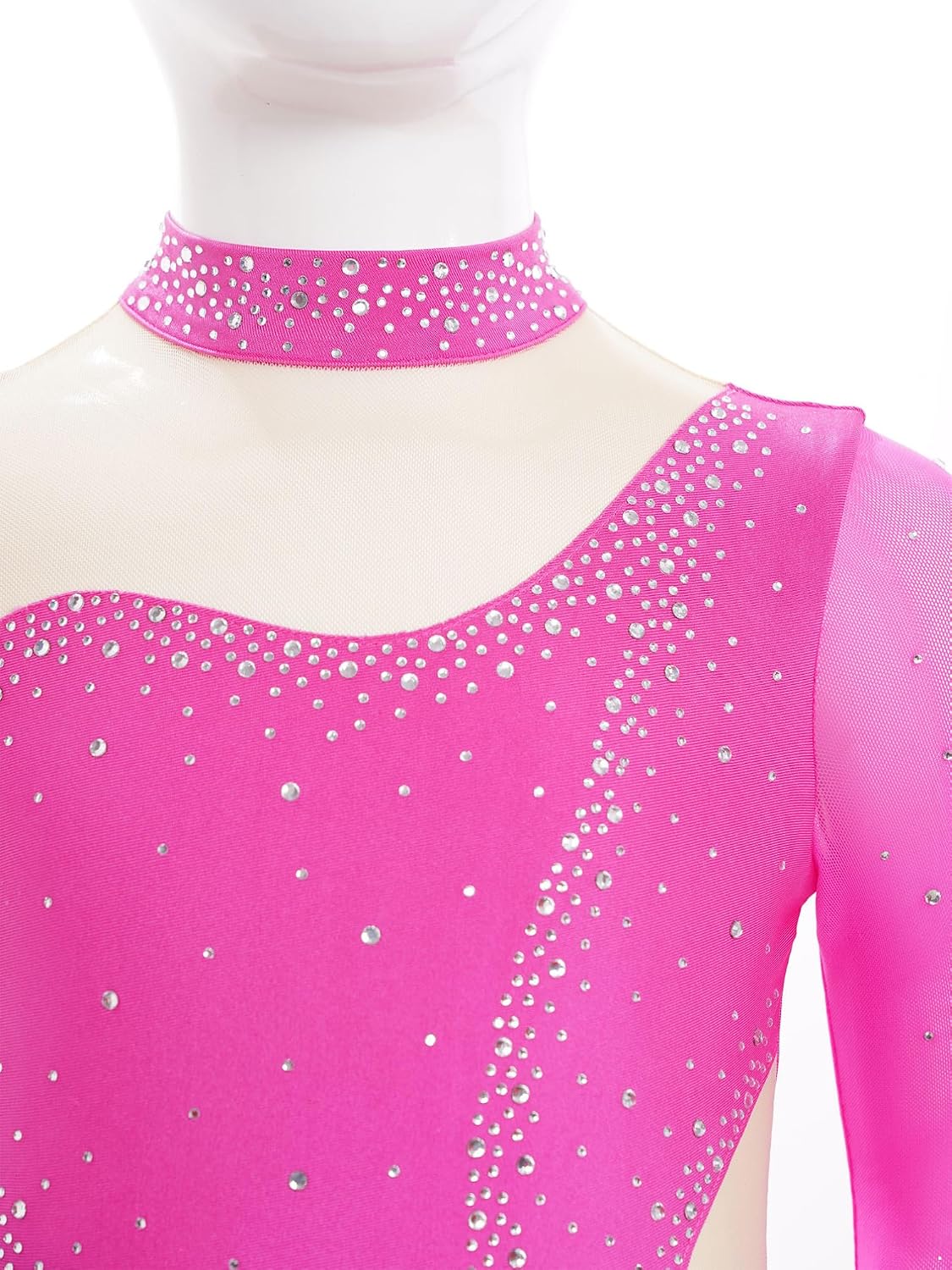 iiniim Kids Girls Shiny Ice Figure Skating Dress Mesh Splice Long Sleeve Ballet Dance Tutu Skirted Leotards Dancewear