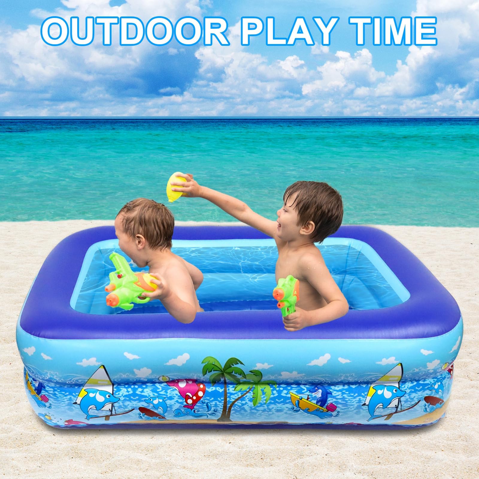 Piscina Inflable para Niños 110cm, PVC Reforzado, Piscina Familiar, Juegos Acuáticos al Aire Libre, Plegable y portátil, con 3 cámaras de Aire, para niños pequeños y Mascotas