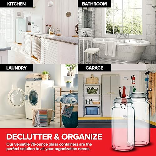 Miniatura 7 de Recipientes de almacenamiento de vidrio grandes de 78 onzas con tapas herméticas de abrazadera, juego de 3 tarros de almacenamiento de alimentos con