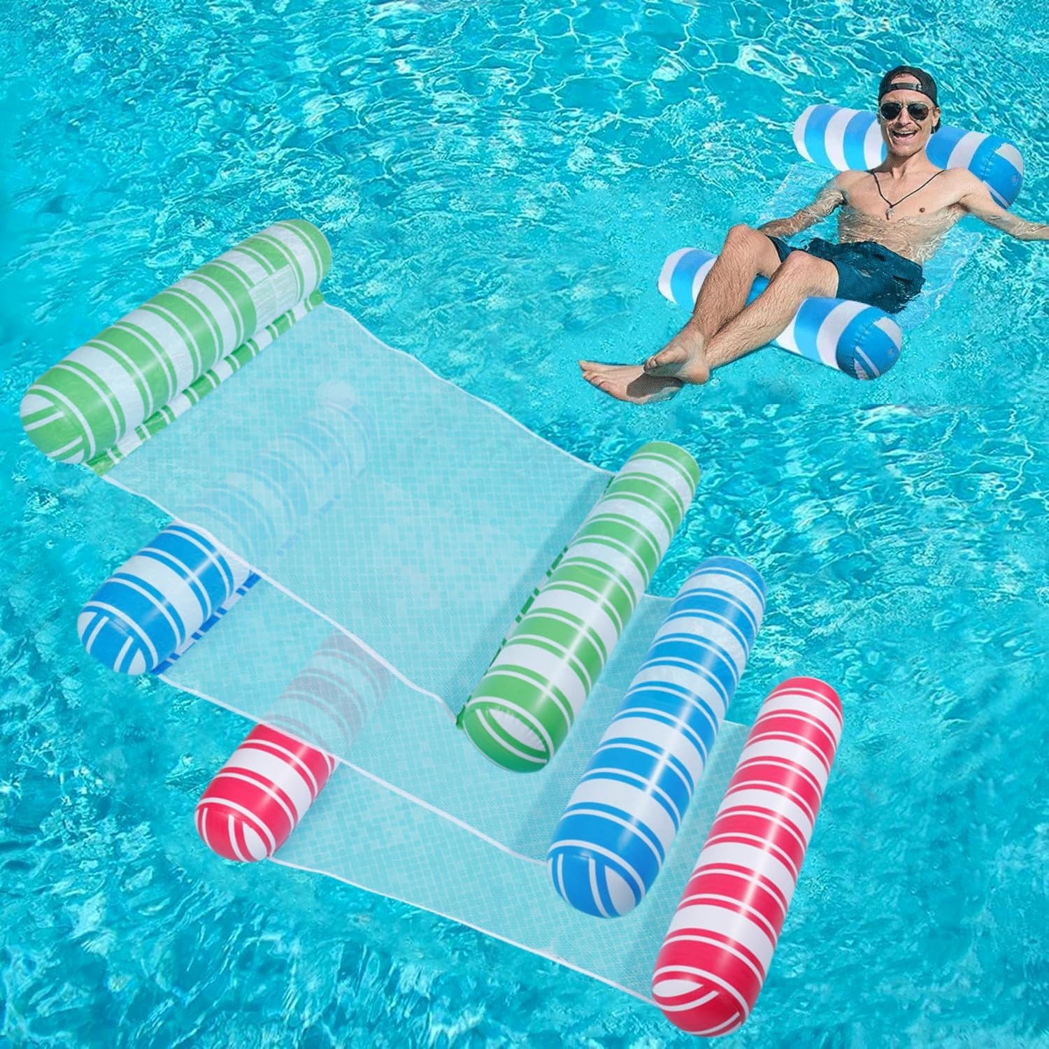 3 Pack Upgrated XL Water Pool Floats, 4-in-1 (Hammock, Saddle, Lounge Chair, Drifter) Multi-Purpose Water Pool Float, Non-Stick PVC Material