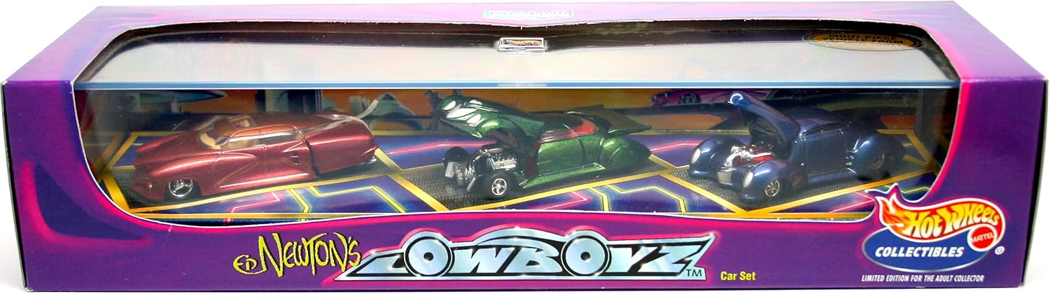 Hot Wheels ED NEWTON'S LOWBOYZ TRICLOPS / RAREFLOW / MERCOHAULIC Limited Edition 3 Car Die-Cast Deluxe Box Set & Showcase
