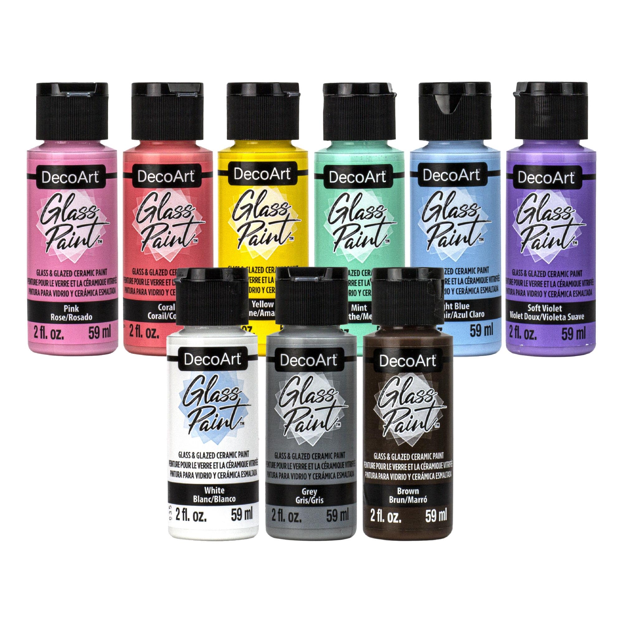 Peinture acrylique pour verre et céramique émaillée DecoArt lot de 9 pastels auto-nivelante
