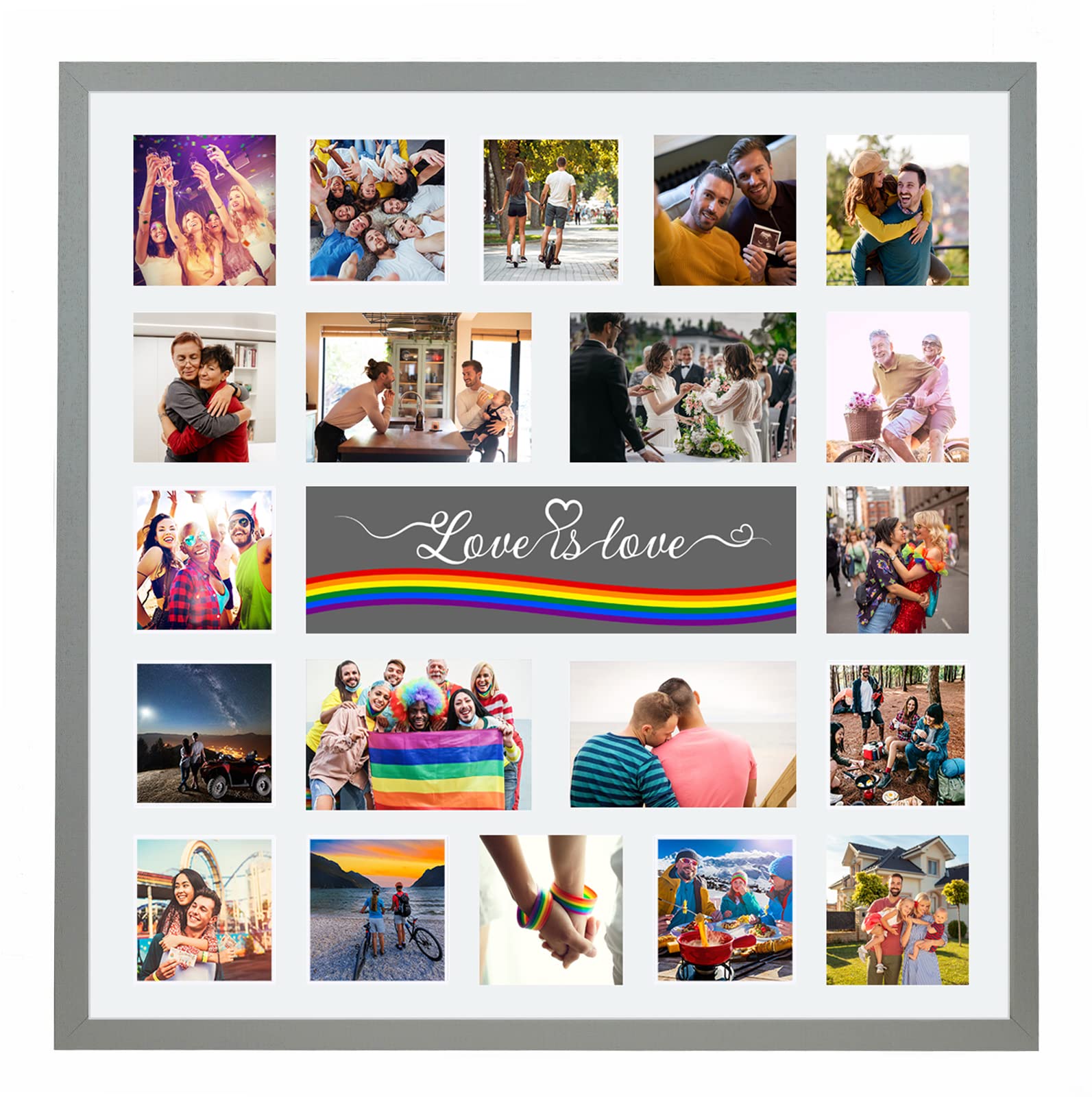 Large Multi Aperture Picture Photo Collage Frame, Colours and Designs (Love Is Love, Pale Grey)