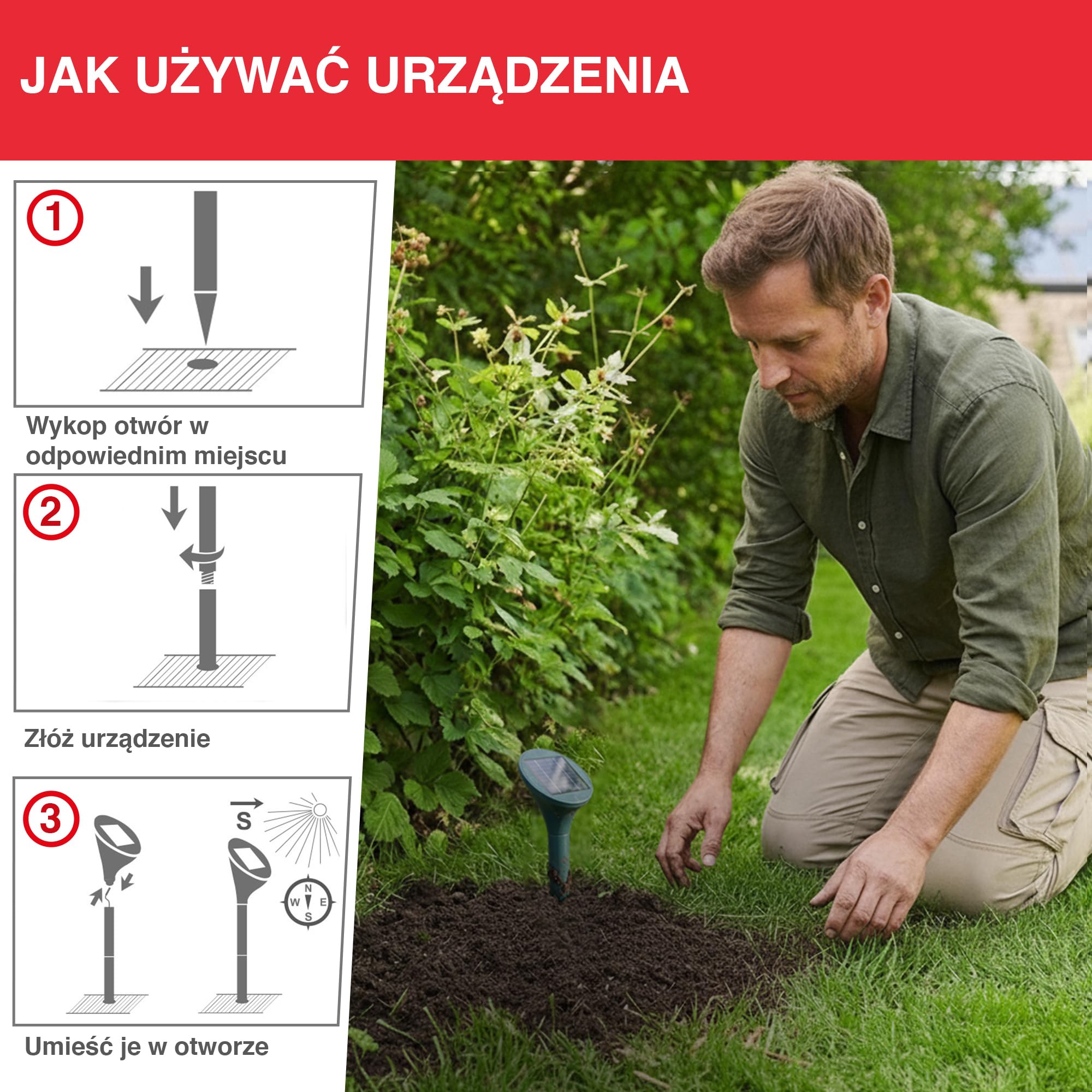 SWISSINNO Solarny Odstraszacz Kretów i Nornic do 650 m², Ultradźwiękowy i Wibracyjny Odstraszacz Gryzoni, Zasilanie Solarne, Wodoodporny, do Ogrodu, Trawnika i Działki, 1 szt.