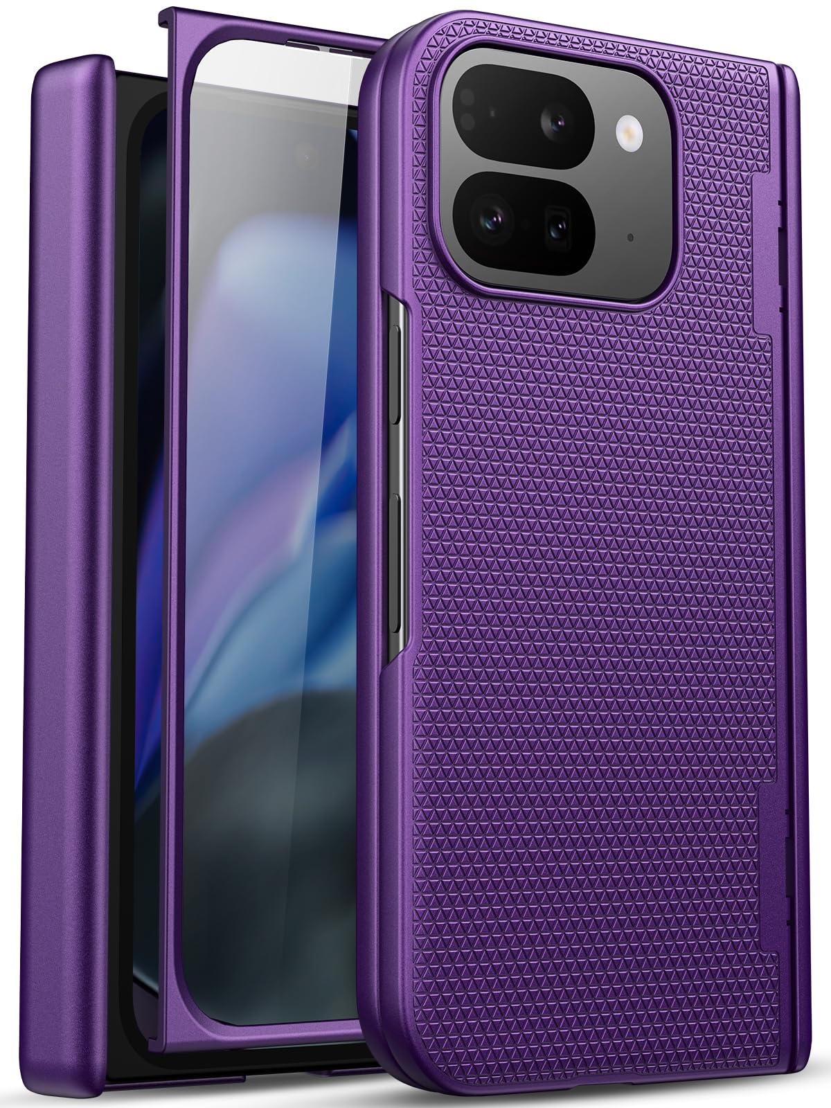 Slim Fit Designed for Google Pixel 9 Pro Fold Case with Hinge Protection & Screen Protector, Ultra-Thin Durable Shockproof Full Body Protective Phone Case for Google 9 Pro Fold, Dark Purple